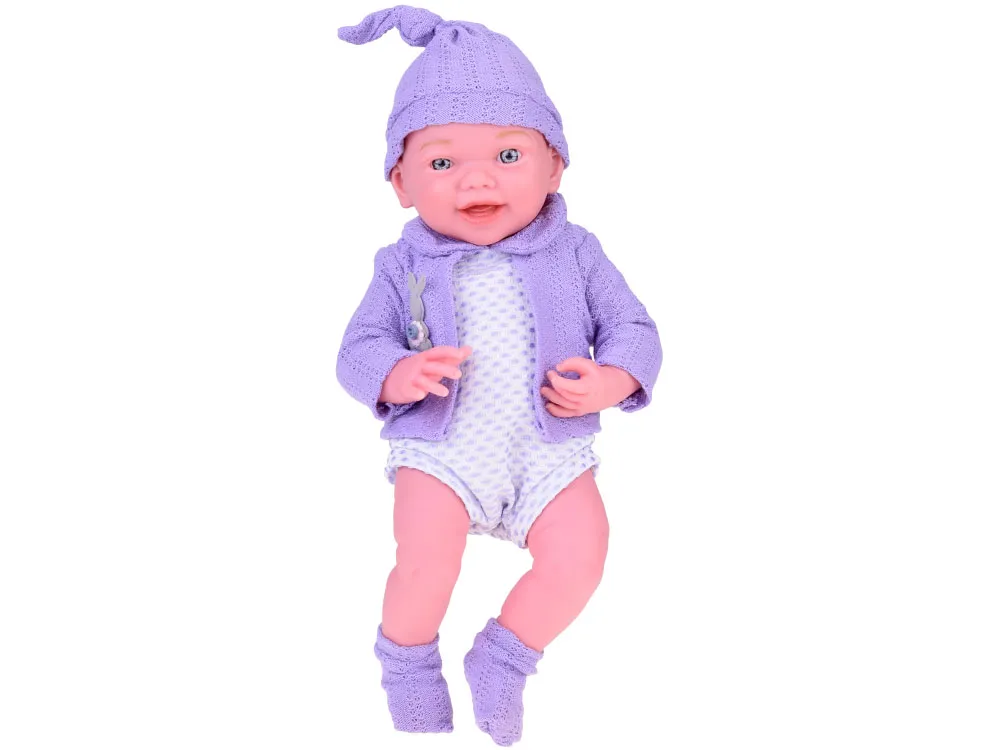 sretna beba lutka u ljubičastom džemperu i šeširu, 40 cm - slika 5