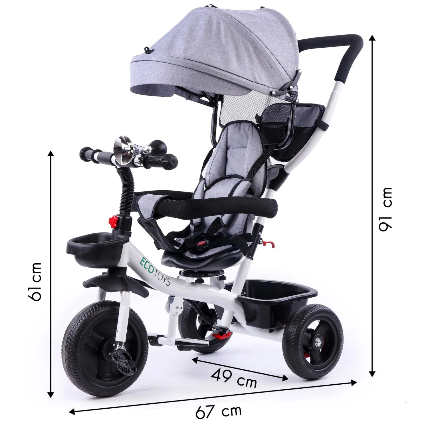 ecotoys dječji tricikl sivi - slika 6