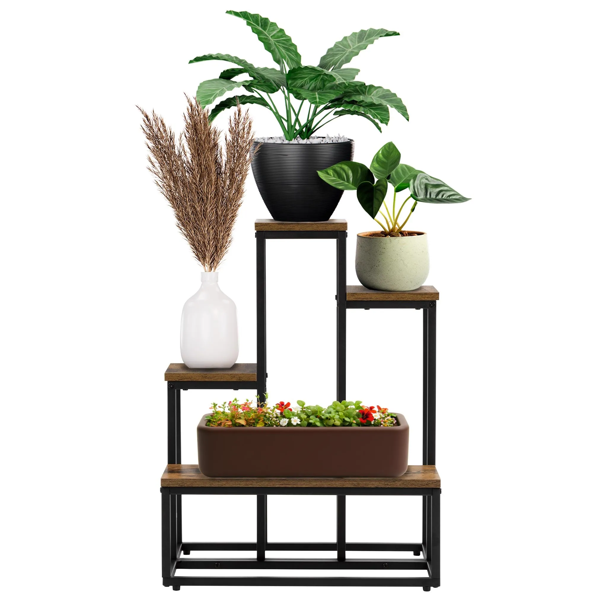 metalni stalak za cvijeće 51 x 34 x 67 cm crno smeđi - slika 3