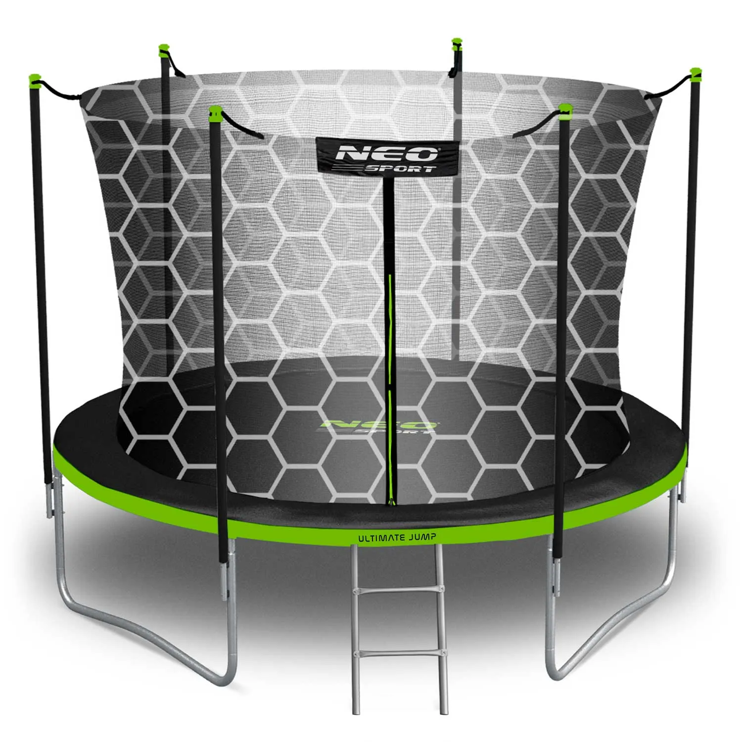 neo-sport vrtni trampolin 252 cm (8 ft) s unutarnjom mrežom i ljestvama, zeleni - slika 4