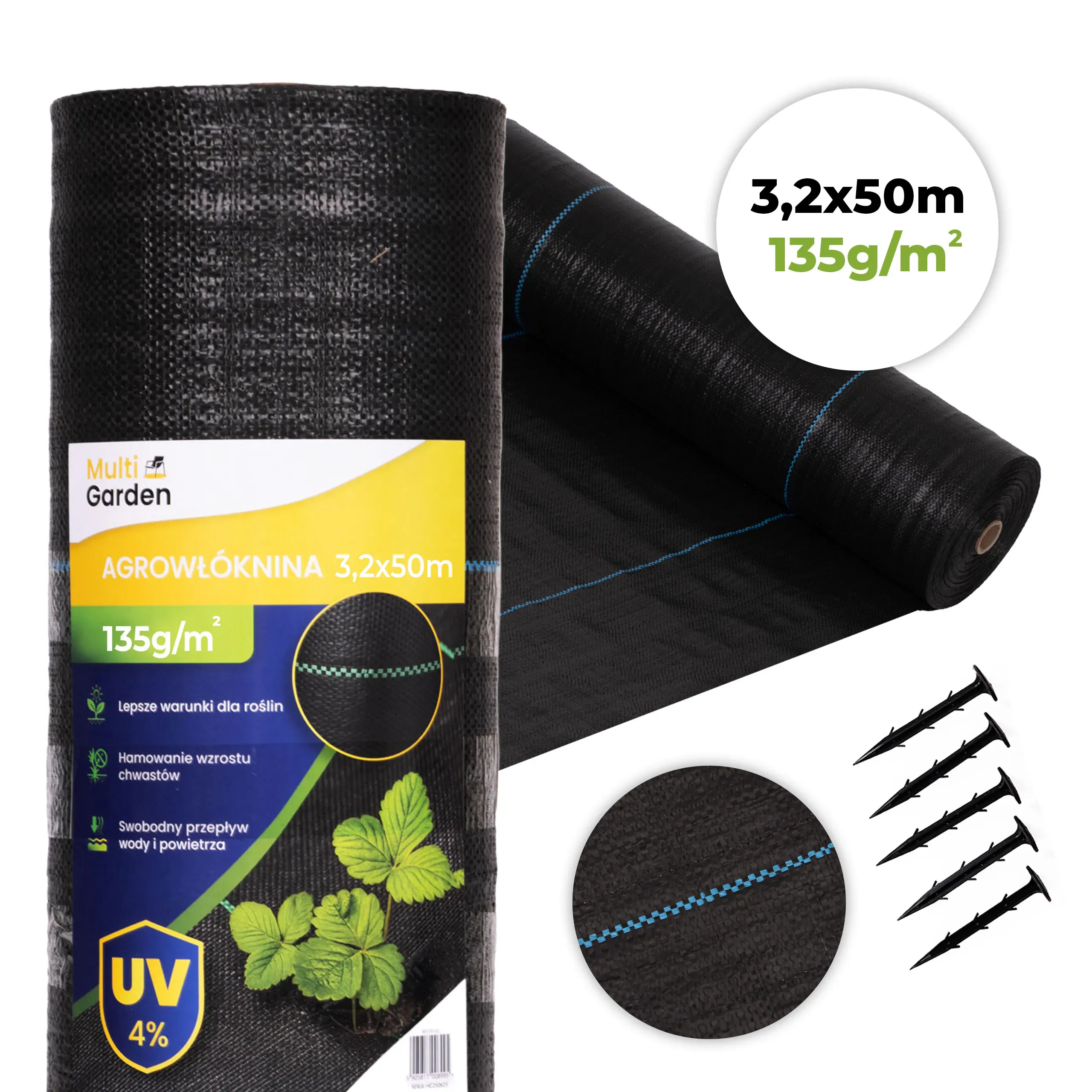 multigarden crna uv-otporna agrotekstilna tkanina 135 g/m² protiv korova 3,2 × 50 m, s klinovima - slika 2