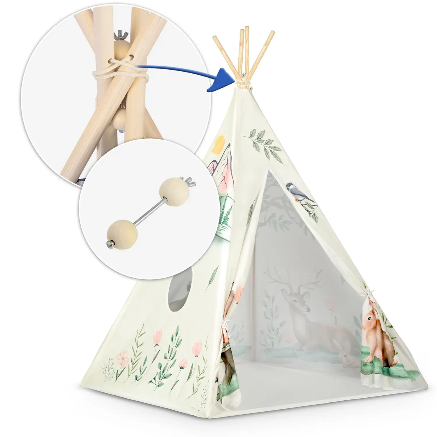 nukido teepee šator za djecu bež životinje - slika 10