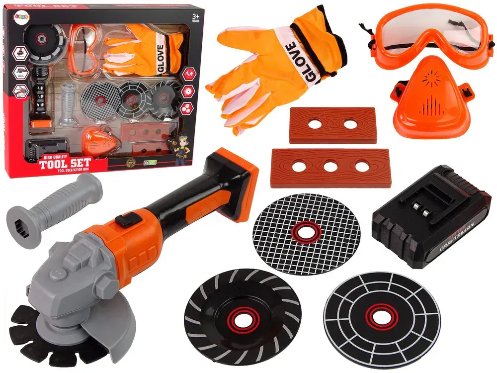 dječji diy set za majstore 13 kom. s brusilicom i dodacima narančasti - slika 1