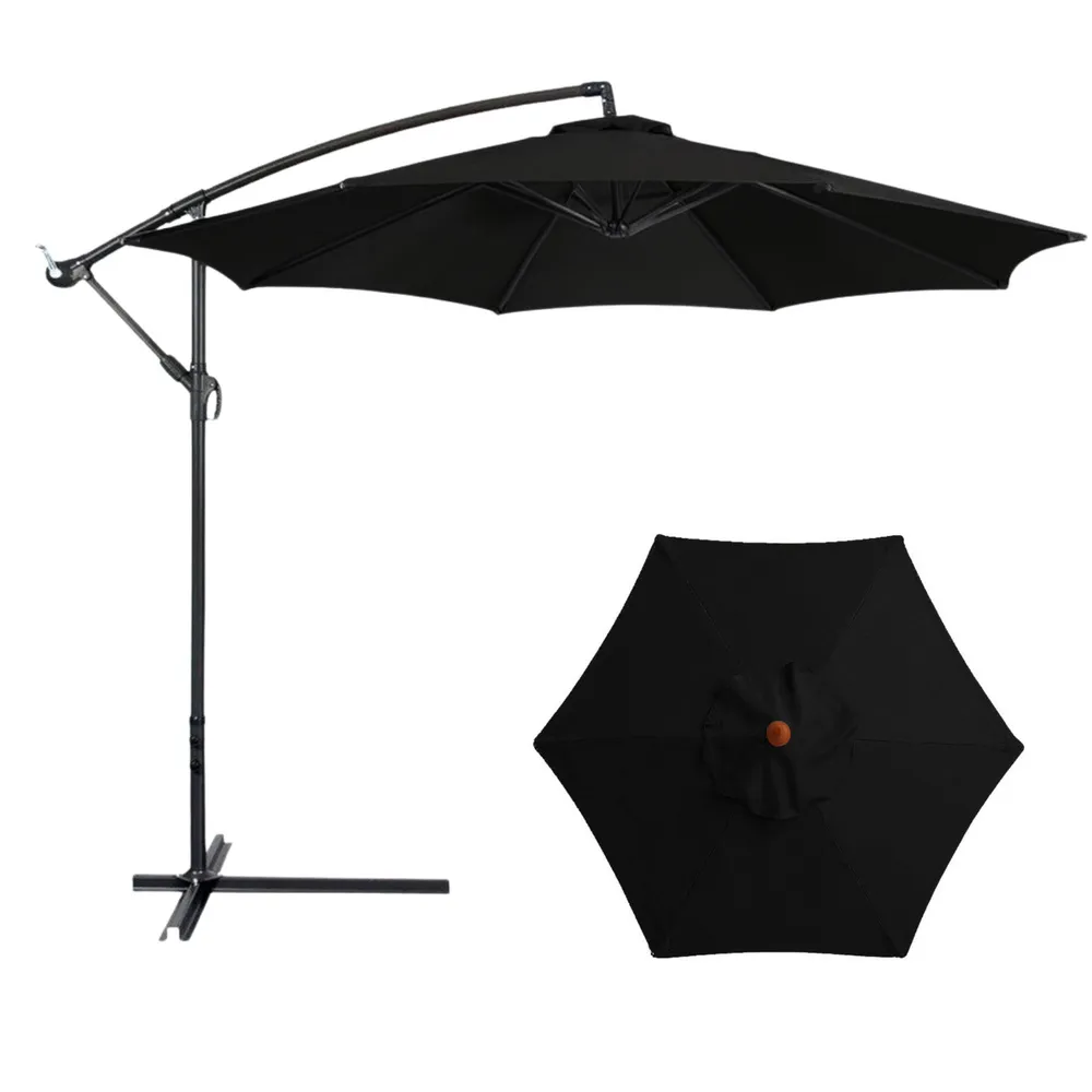 veliki bočni vrtni suncobran – 350 × 250 cm, crni, podesivi nagib - slika 3