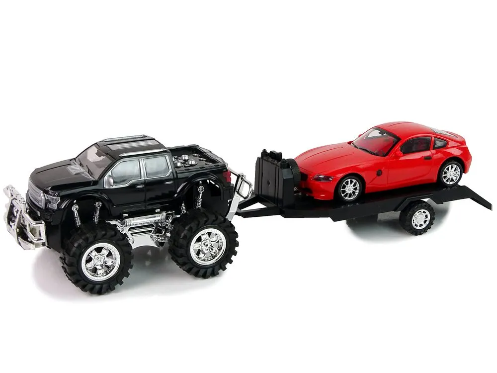 igračka monster truck s prikolicom i bmw-om 58cm crno - crveni - slika 3