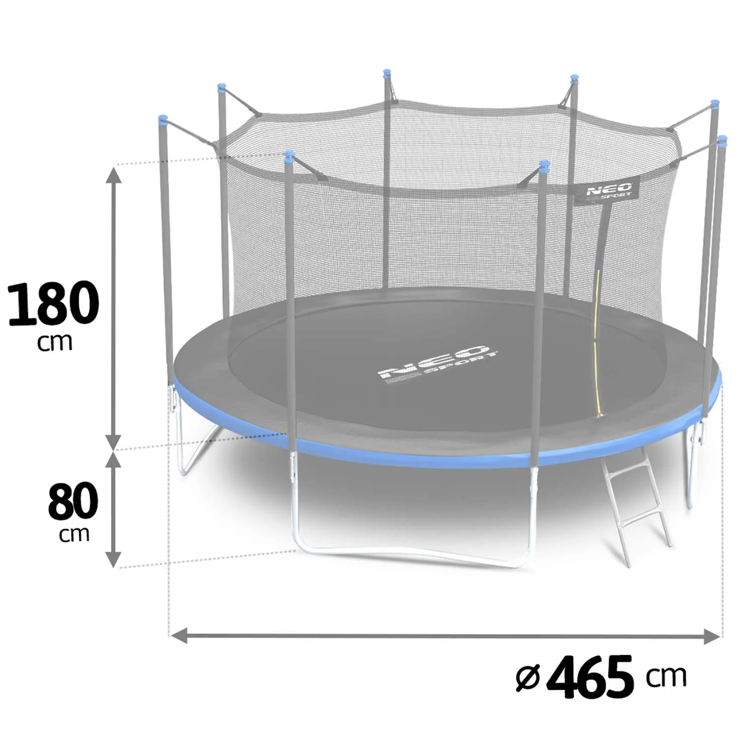 vrtna trampolina 15 ft / 465 cm s unutarnjom zaštitnom mrežom i ljestvama, neo-sport - slika 5