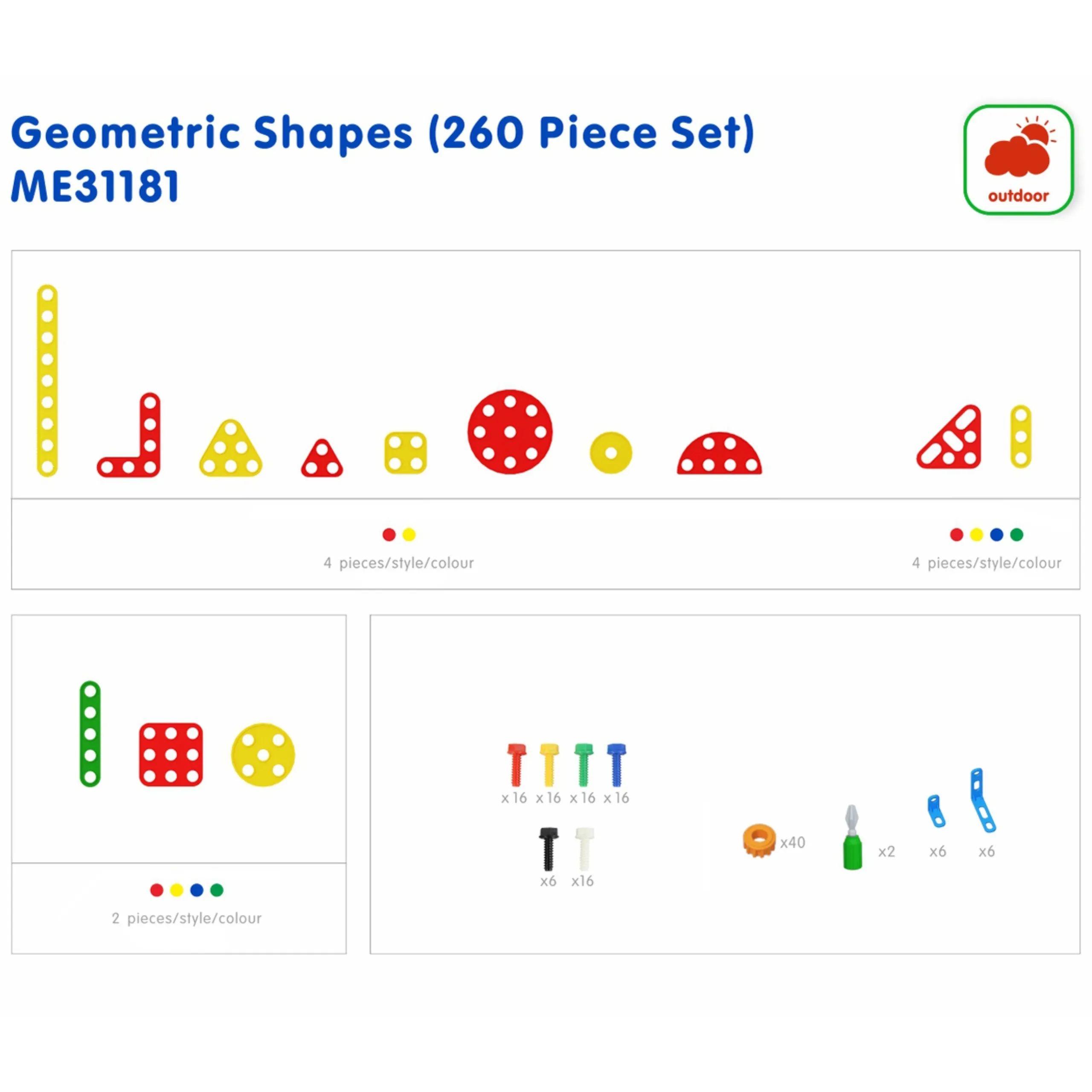masterkidz set geometrijskih oblika kockica za zidne panele, 260 kom. - slika 8