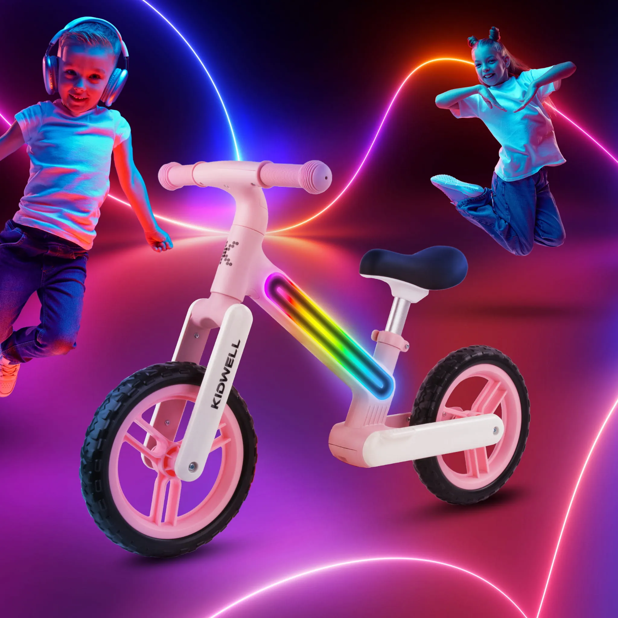 kidwell suno dječji bicikl bez pedala s led rasvjetom, pink - slika 10