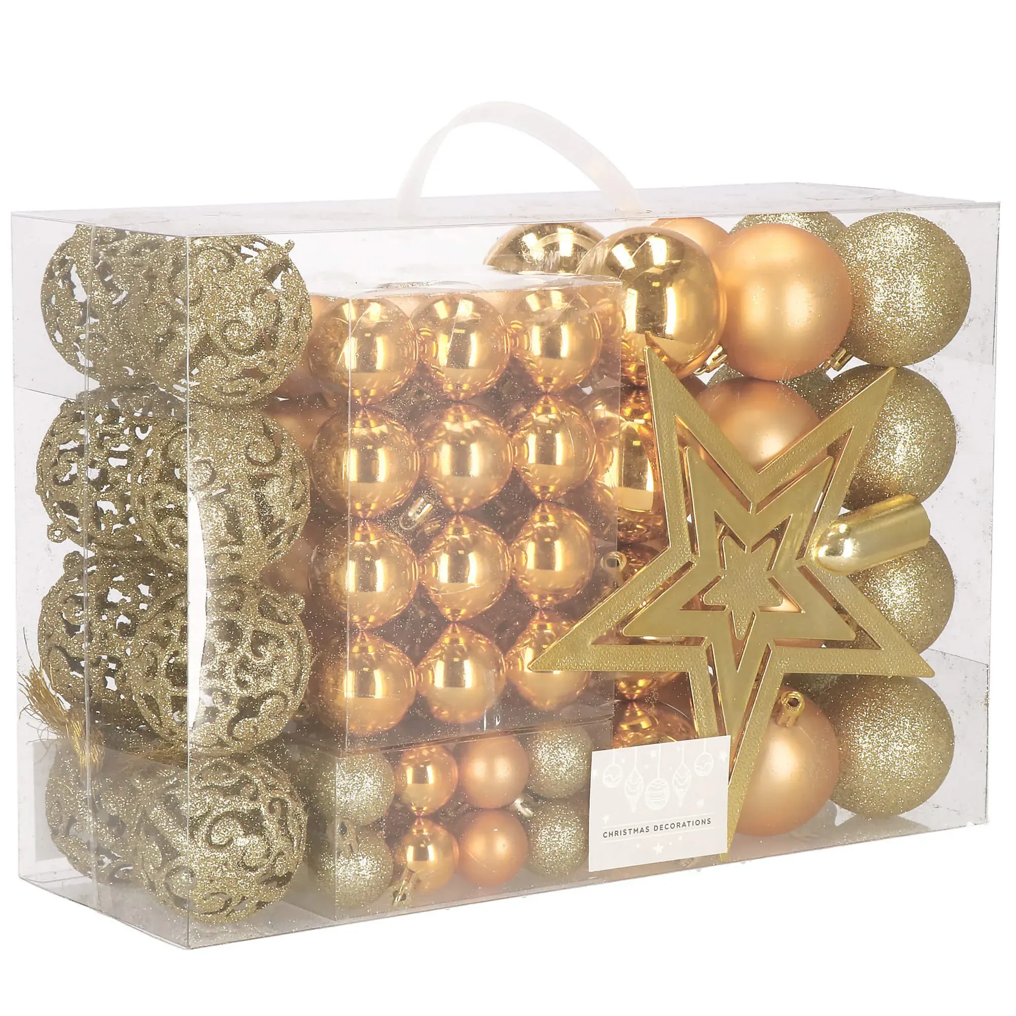 set božićnih kuglica 3–6 cm – 101 komad zlatne - slika 2