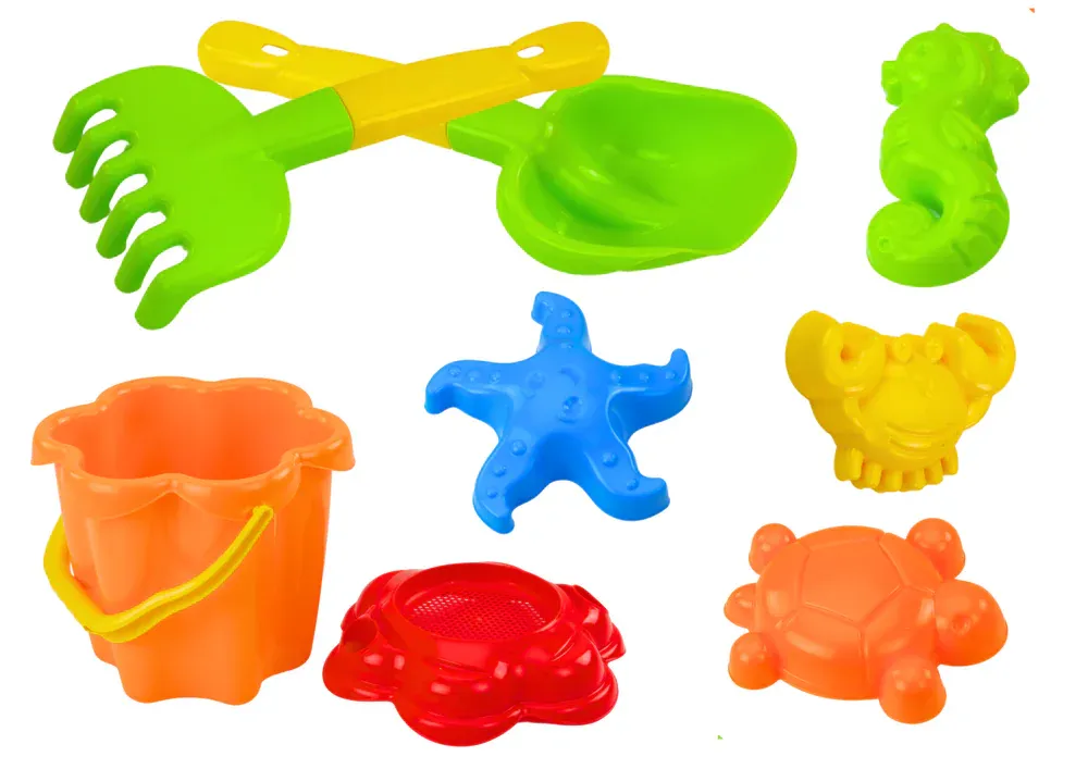set za pijesak, kanta, cjedilo, kalupi, 8 komada, šareni - slika 2