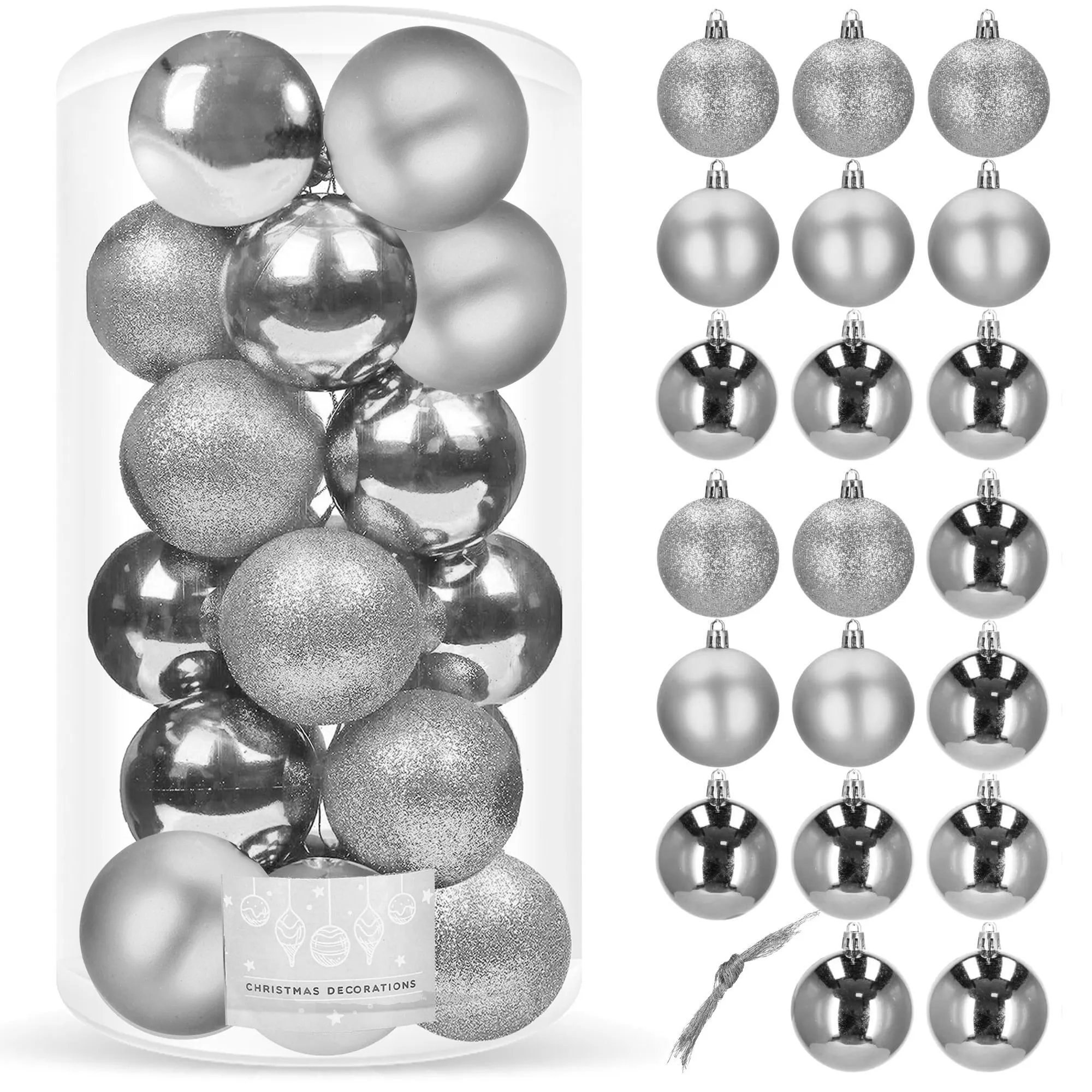 božićne kuglice 4 cm – set od 20 komada, srebrne - slika 3