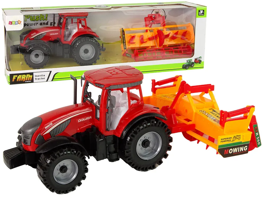 crveni traktor s narančastim kultivatorom - slika 2