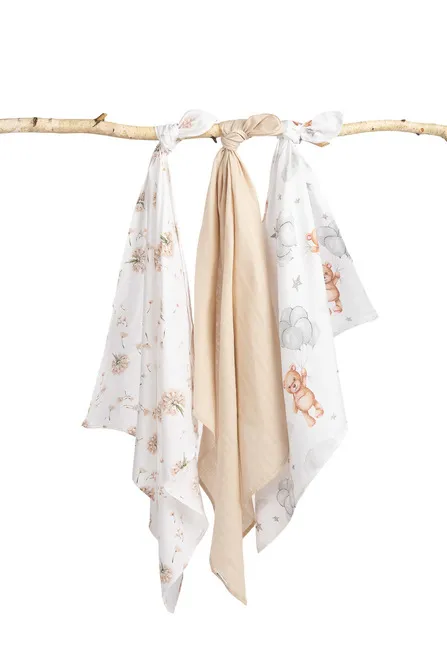 muslin pelene 3 kom sivi/bež medvjed - slika 4