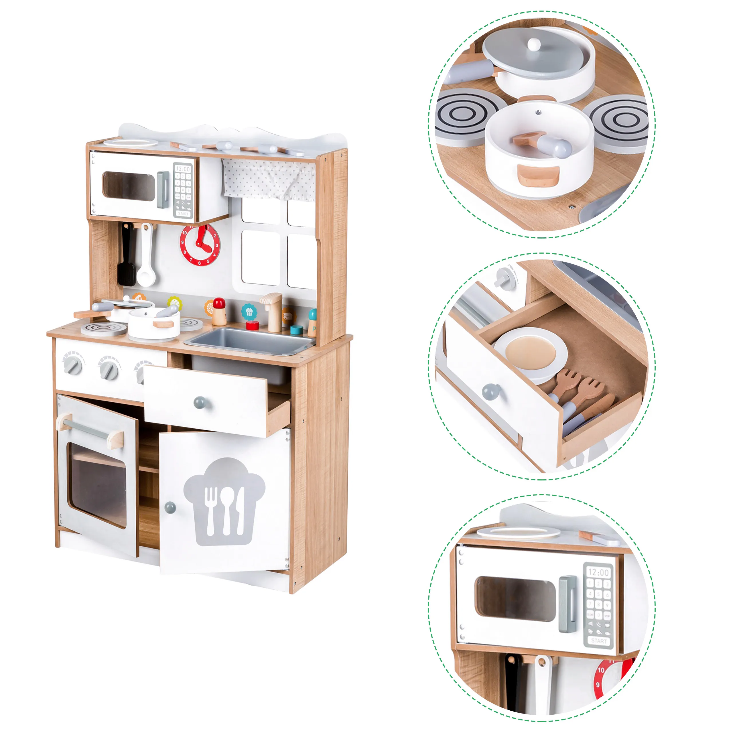 ecotoys drvena velika kuhinja za djecu - bijela + dodaci - slika 8