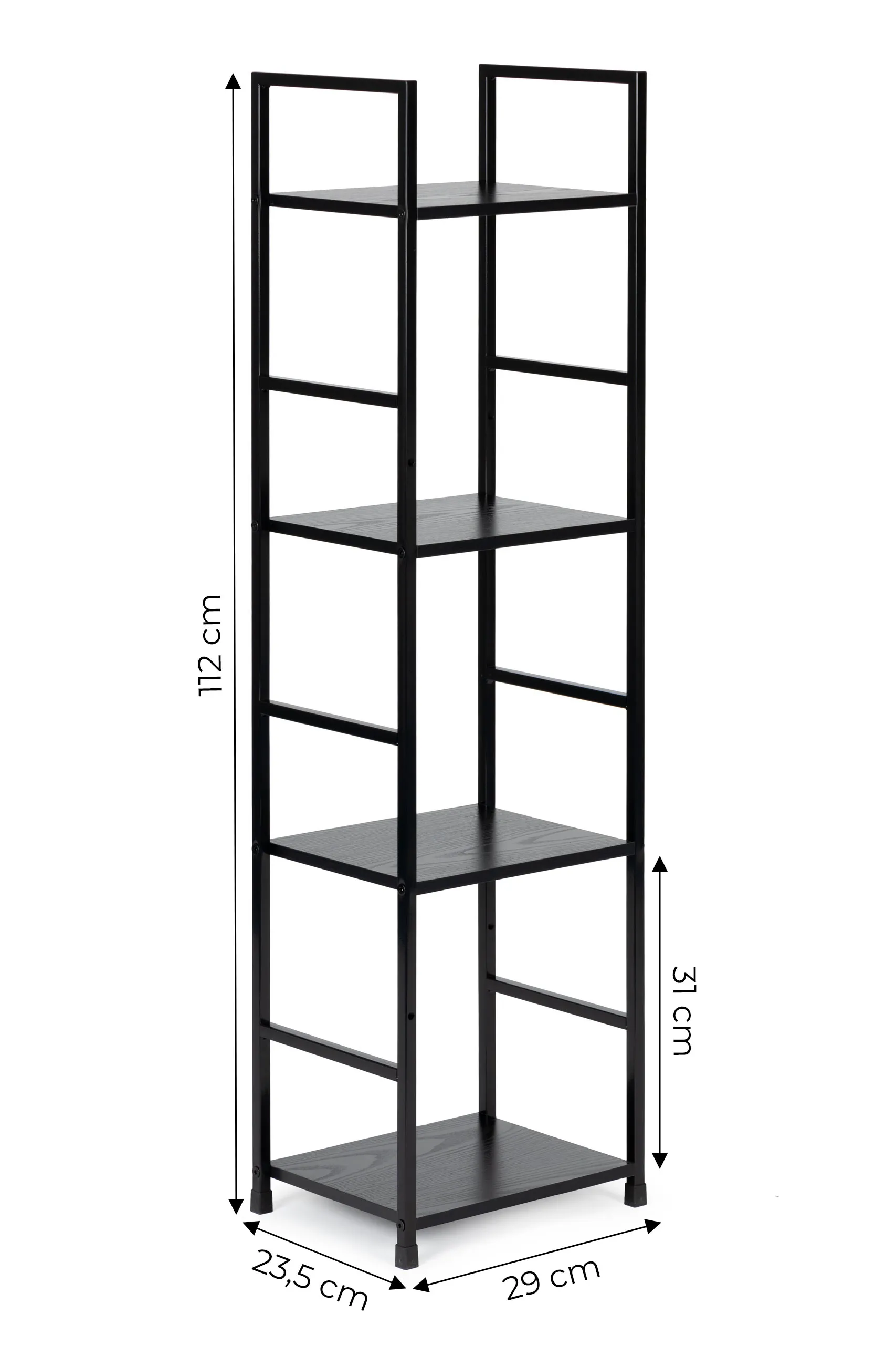 modernhome loft polica za knjige, 4 razine, crna - slika 9