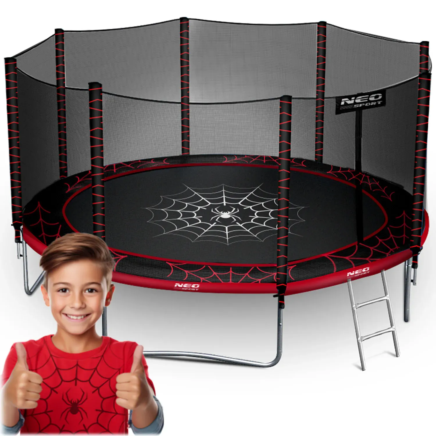 Neo-Sport vrtni trampolin 374 cm (12 ft) s vanjskom mrežom i ljestvama, crvena paukova mreža - Pribislavec