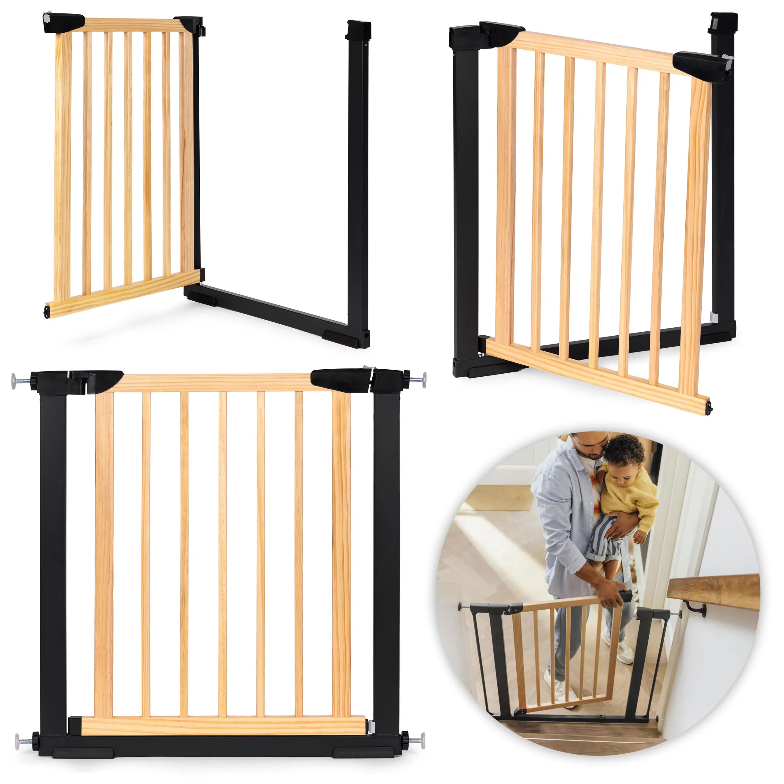 sigurnosna ograda, 74-80 cm, za stepenice i vrata, metal i drvo, ecotoys - slika 2