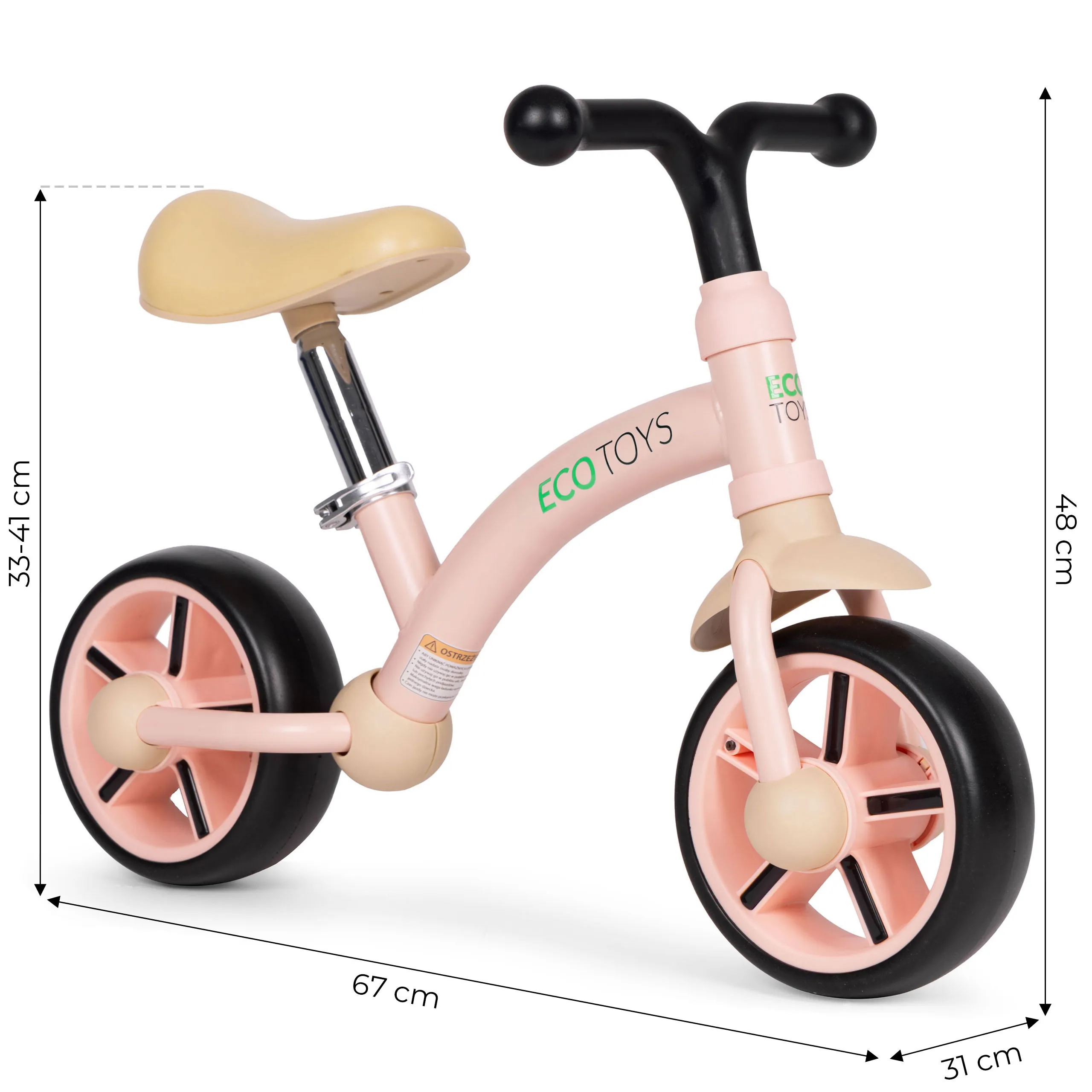 ecotoys balansni bicikl za djecu – eva kotači, podesivo sjedalo, rozi - slika 8