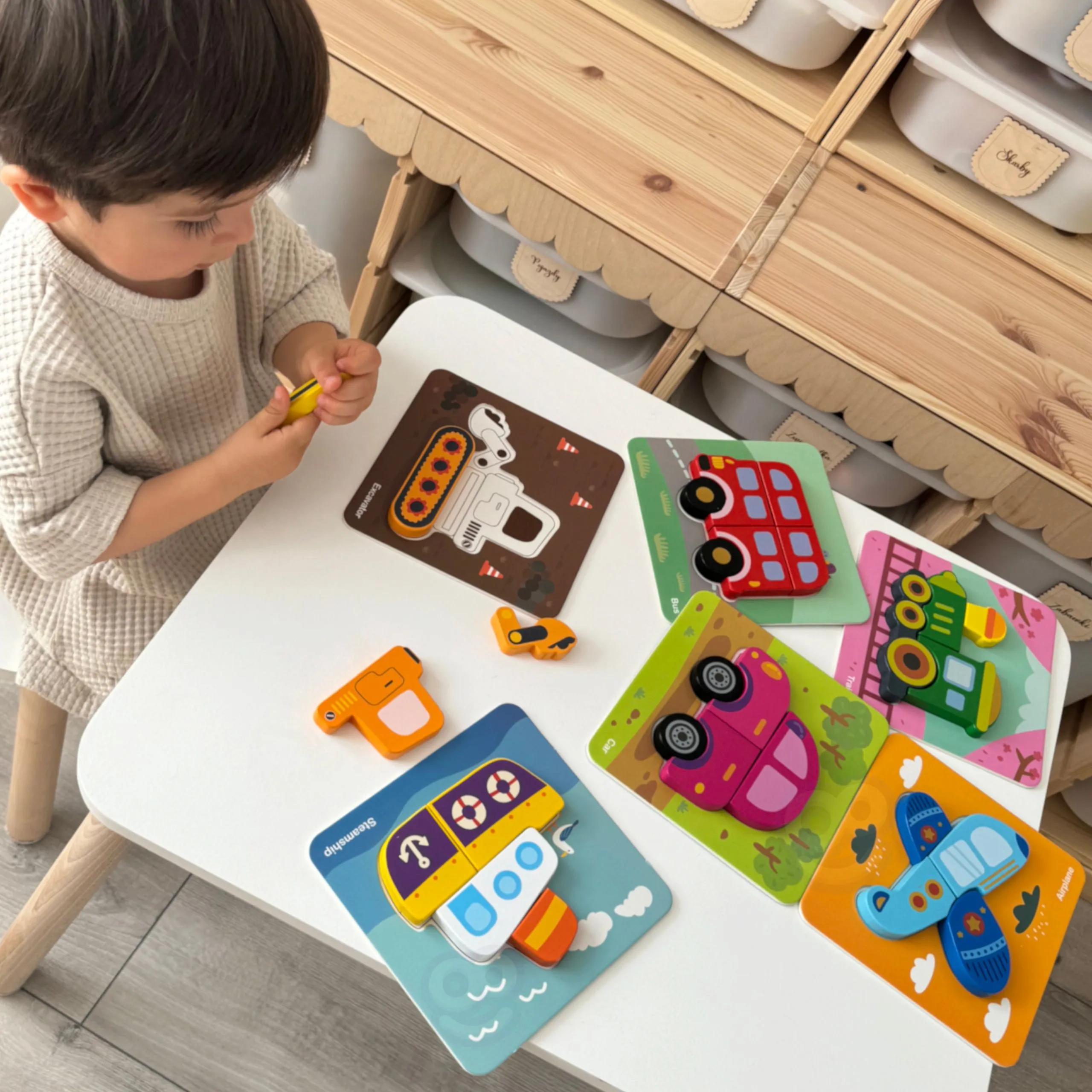 woopie drvena slagalica: montessori kocke vozila - slika 5