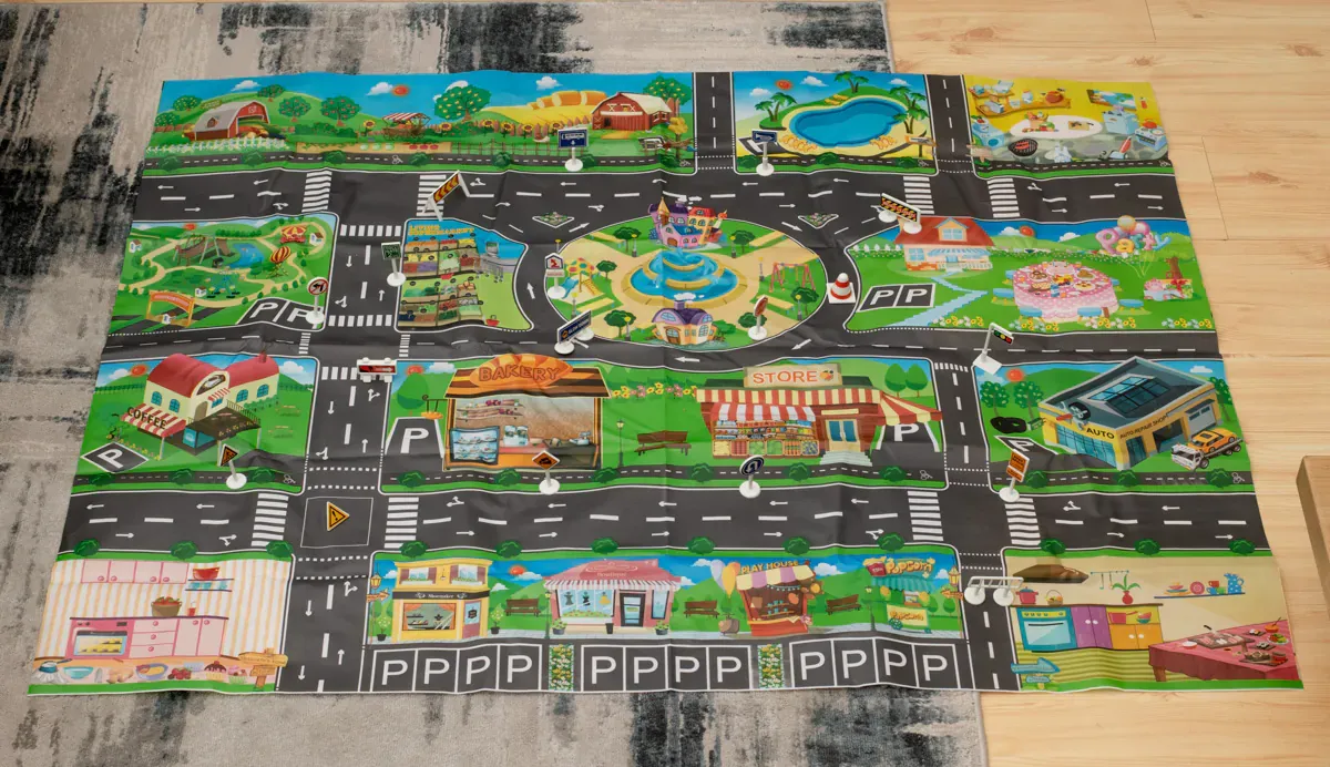 vodootporna podloga za igru ulice grada s prometnim znakovima 130x100cm - slika 7
