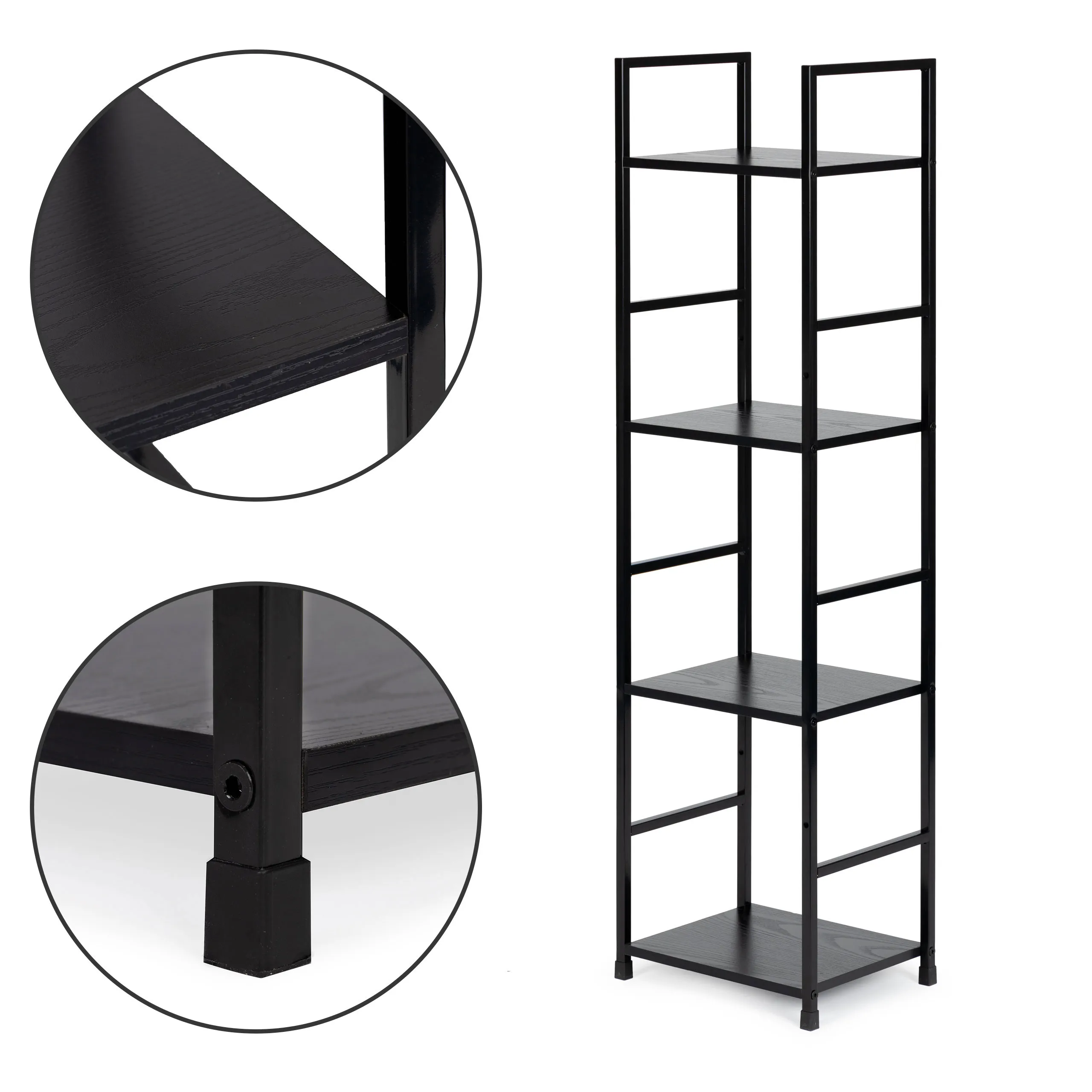 modernhome loft polica za knjige, 4 razine, crna - slika 3