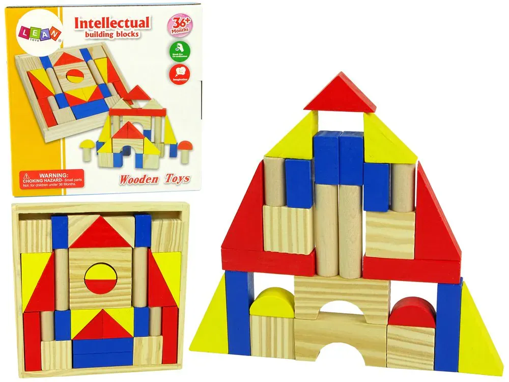 montessori set drvenih blokova za gradnju kuće/dvorca šareni - slika 2