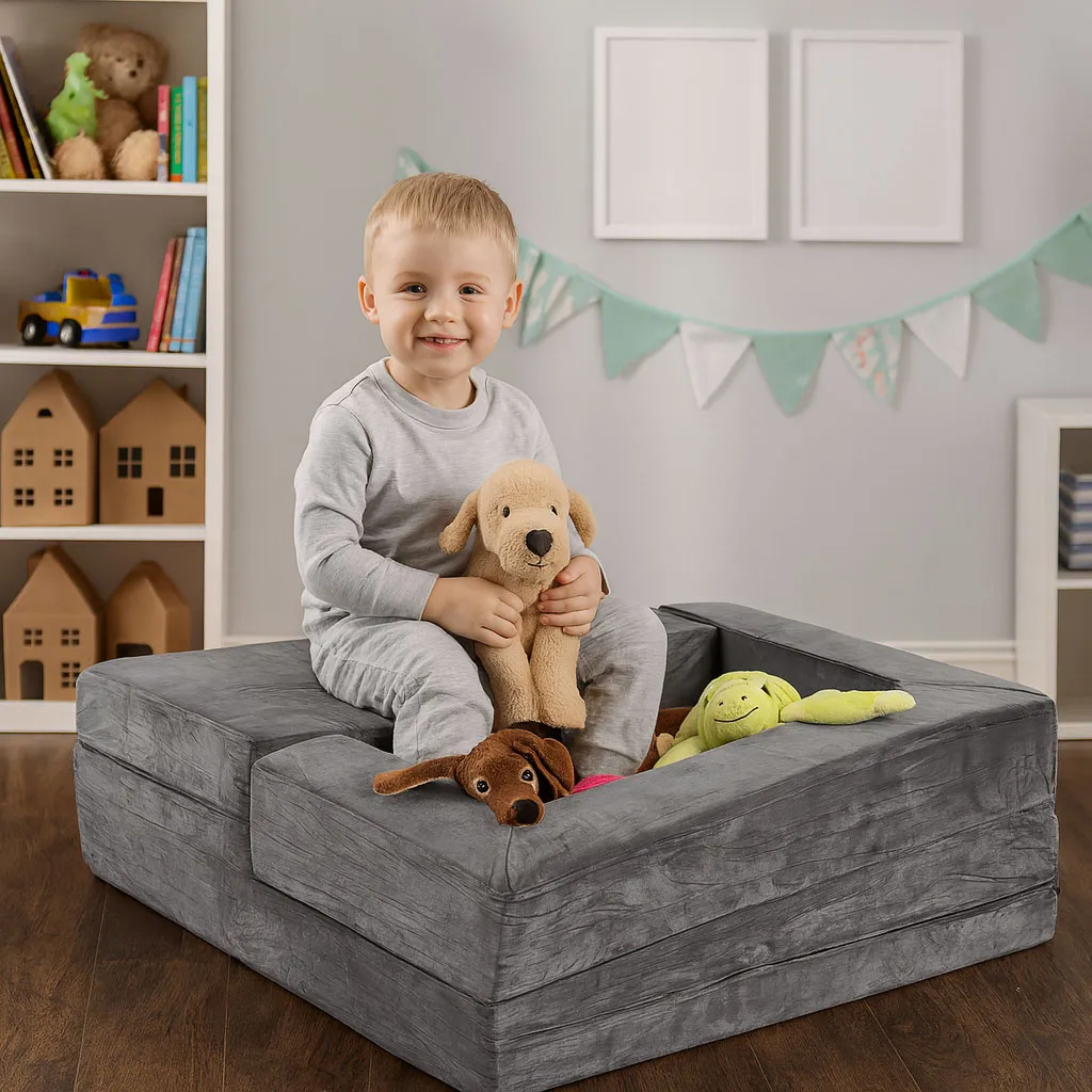 modularna sklopiva sofa za djecu – 4 mekana jastuka, siva, ecotoys - slika 4