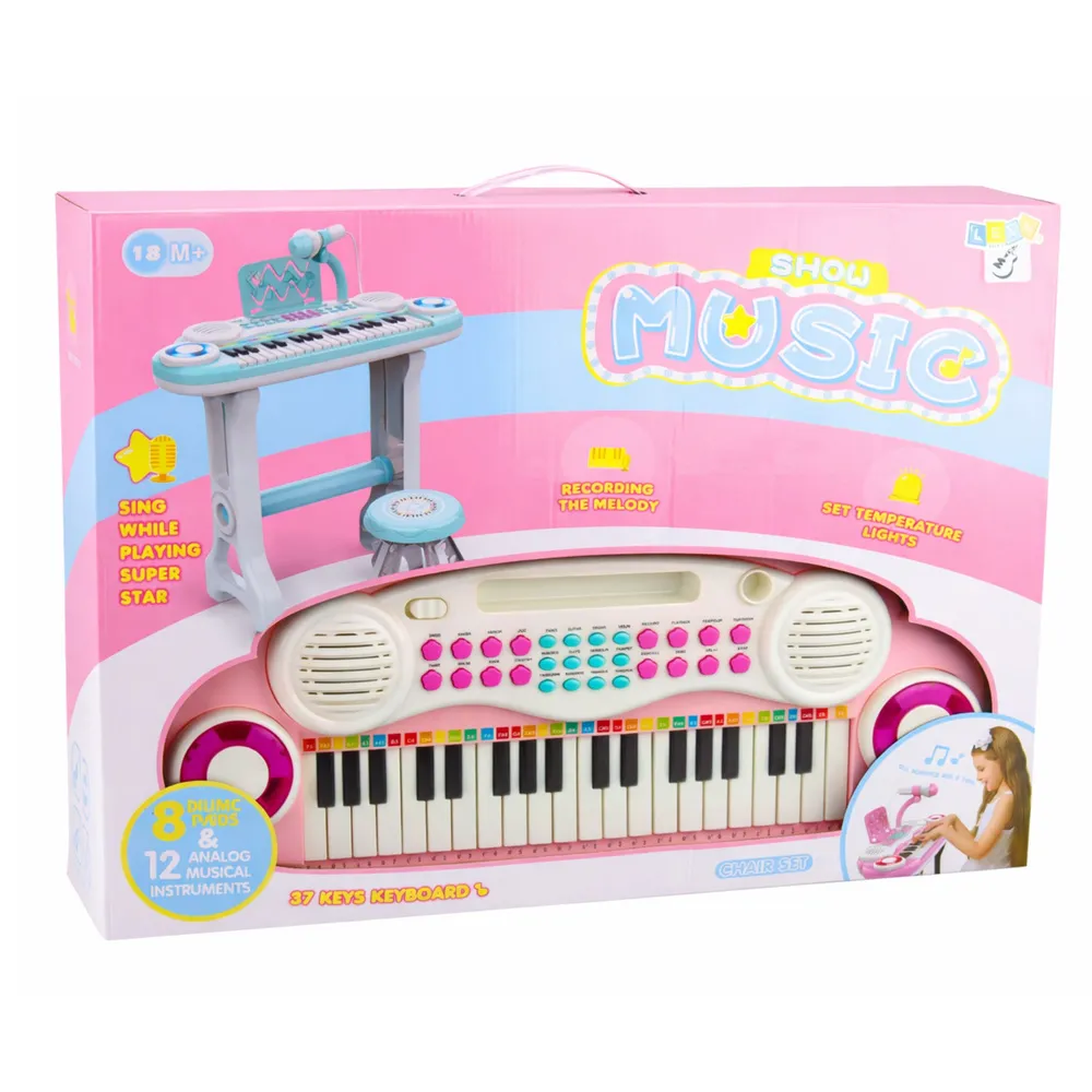 elektronični klavir za djecu, stolica, mikrofon, mp3, ružičasta - slika 5