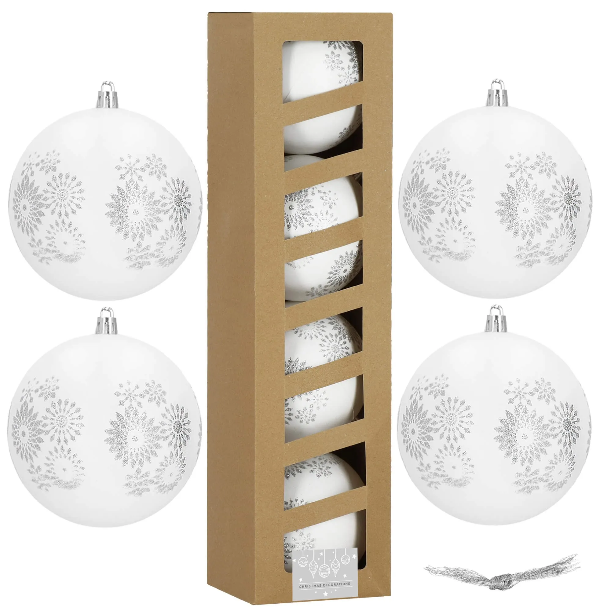 božićne kuglice 10 cm – set 4 komada bijela, srebrna - slika 4