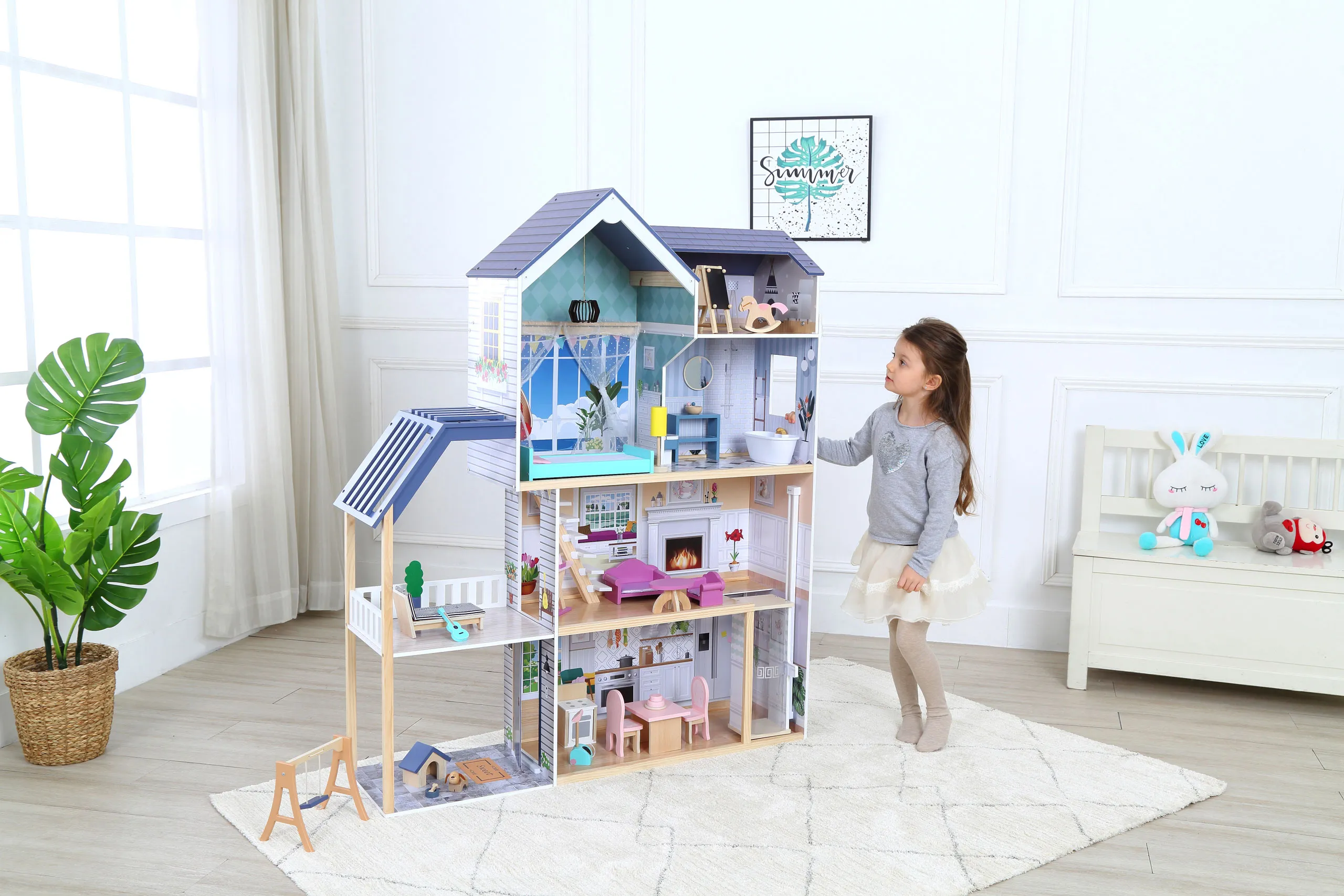 ecotoys xxl kuća za lutke maya s 28 komada namještaja - slika 5