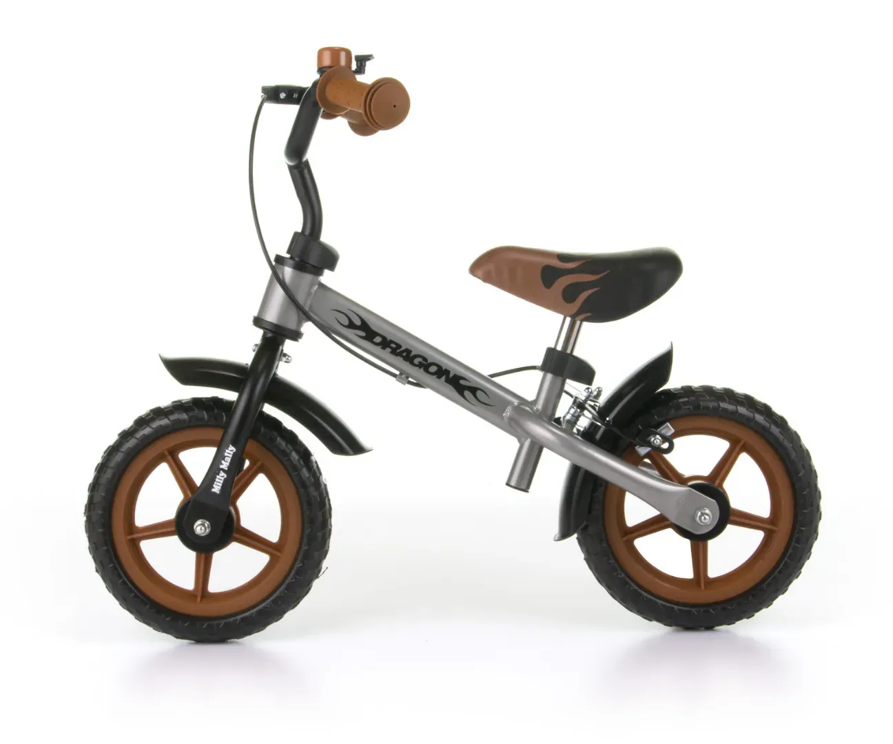 milly mally dječji bicikl dragon bez pedala s kočnicom srebrni - slika 1