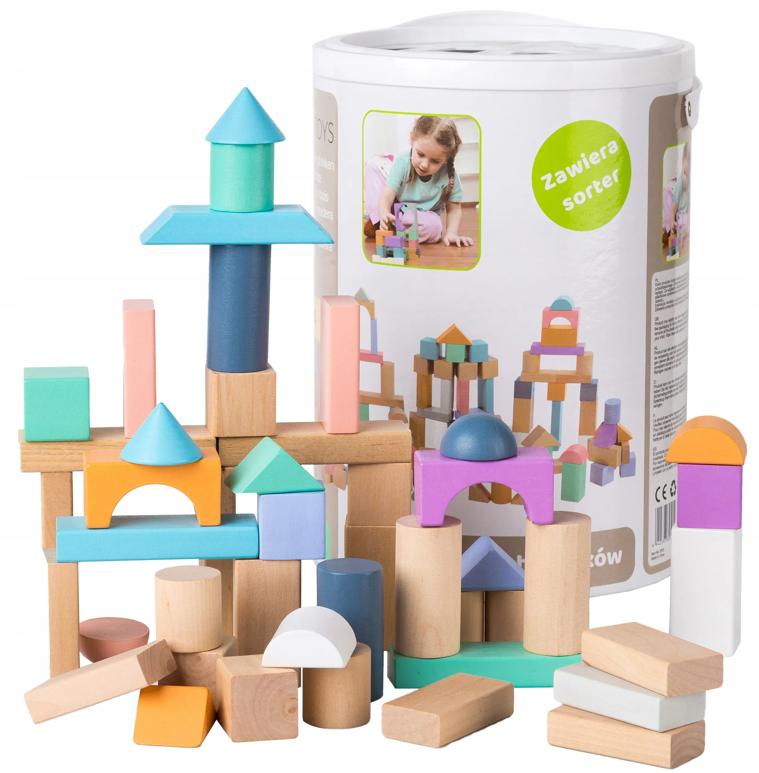 ecotoys drvene kocke grad u kantici 100 komada - slika 2