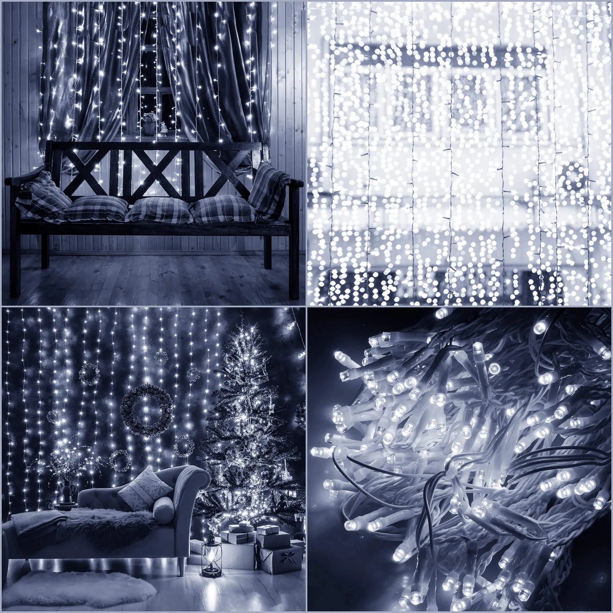 božićna led zavjesa 300 led hladno bijela - slika 5