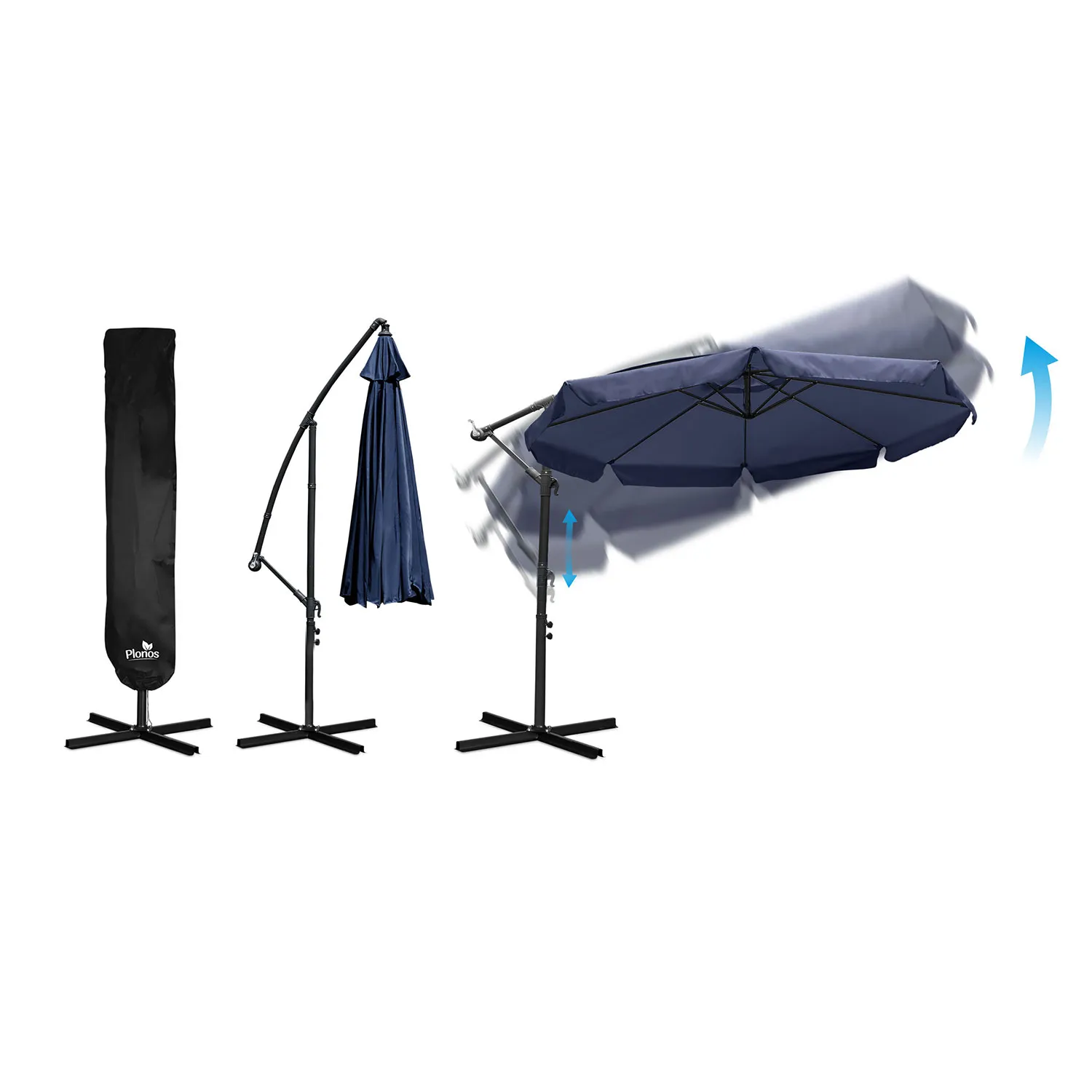 plonos pl-881 sklopivi vrtni suncobran 8-segmentni 350 cm s pokrivačem - slika 7