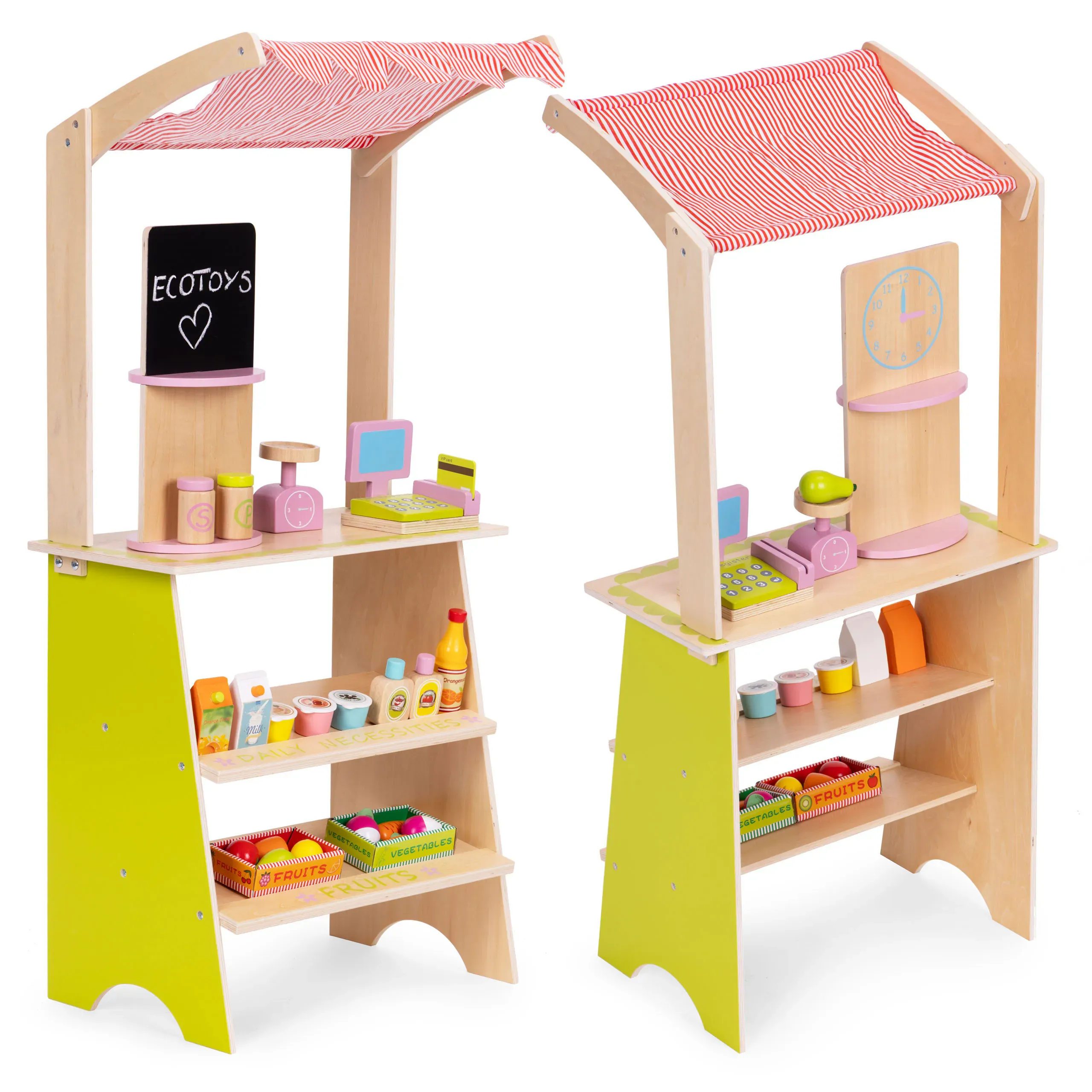 ECOTOYS drvena trgovina za djecu – štand s terminalom, vagom, voćem i povrćem (20 kom.) - Pribislavec
