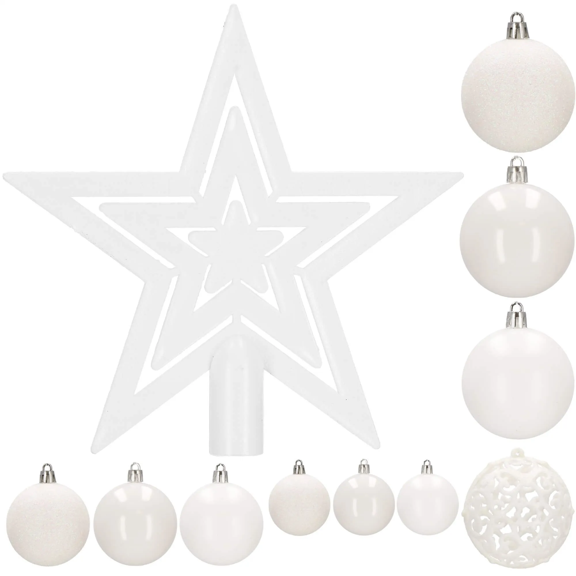 set božićnih kuglica 3–6 cm – 101 komad, nijansa bijele - slika 3