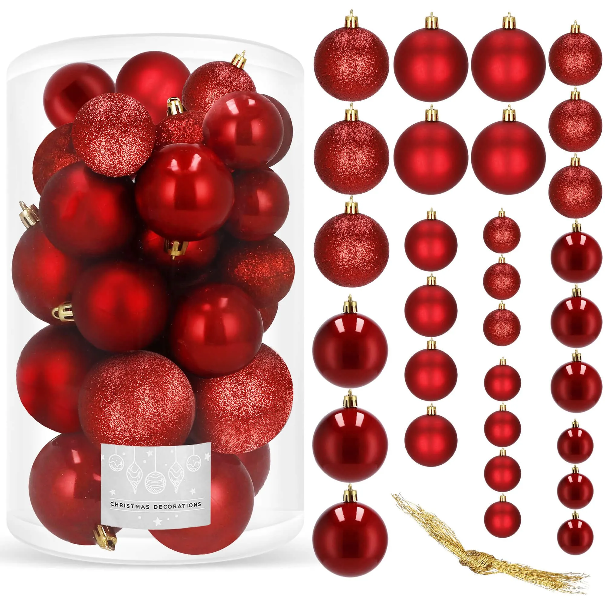 božićne kuglice 4 / 5 / 6 cm – set 30 komada crveni - slika 8