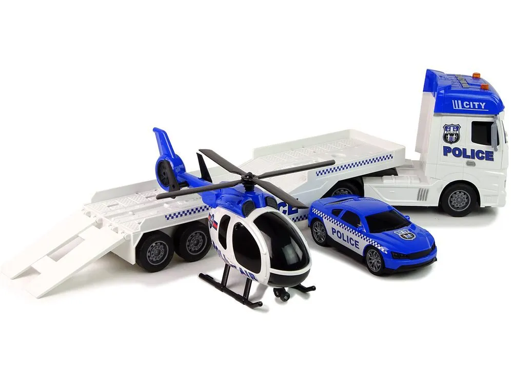 igračka policijski set kamion transporter helikoptera i auta - slika 4