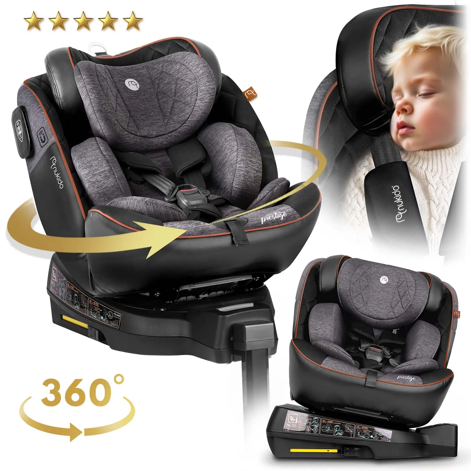 nukido prestige line autosjedalica crna i siva 0-36 kg isofix - slika 8