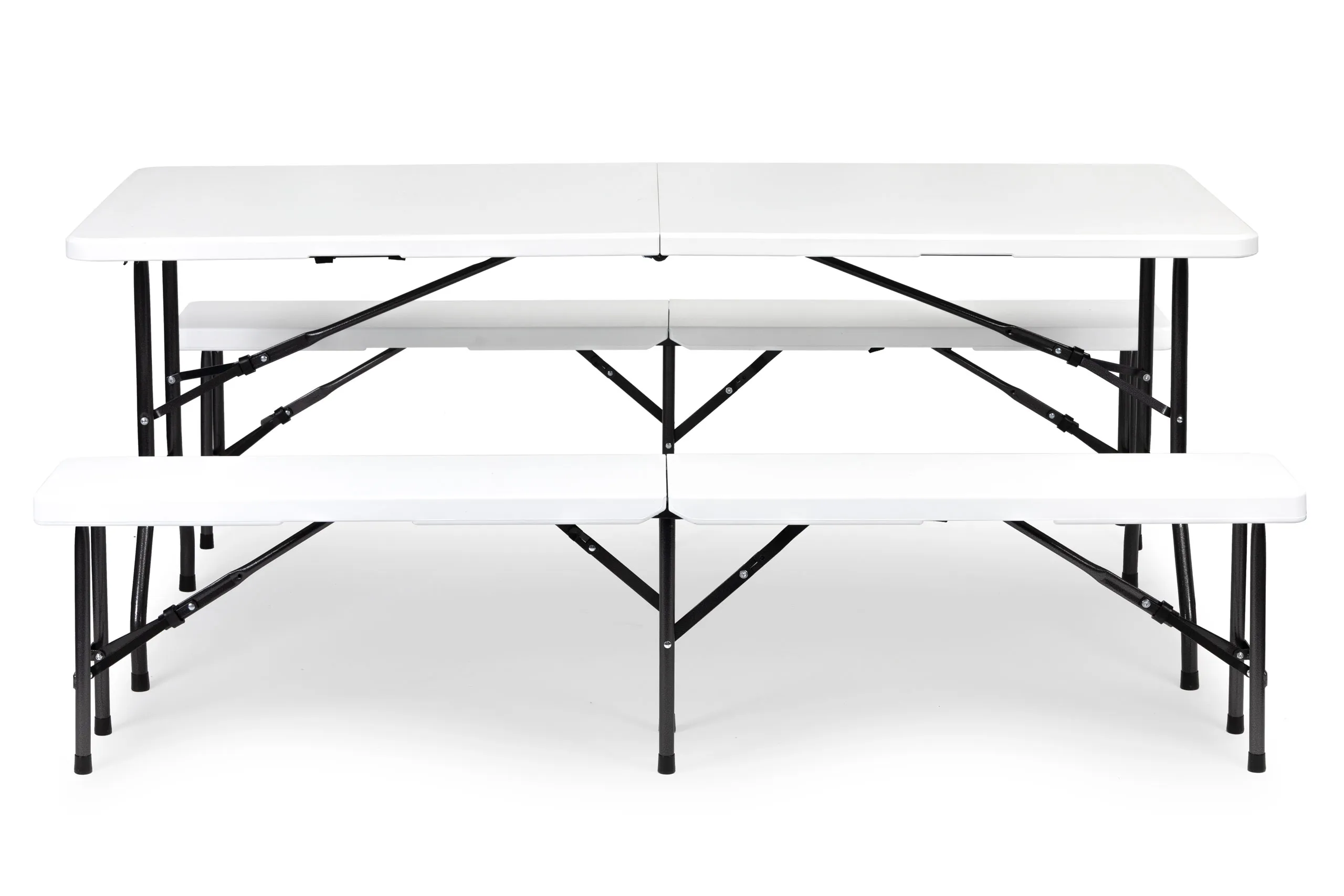 modernhome catering stol 180 cm + 2 klupe - bijeli - slika 3