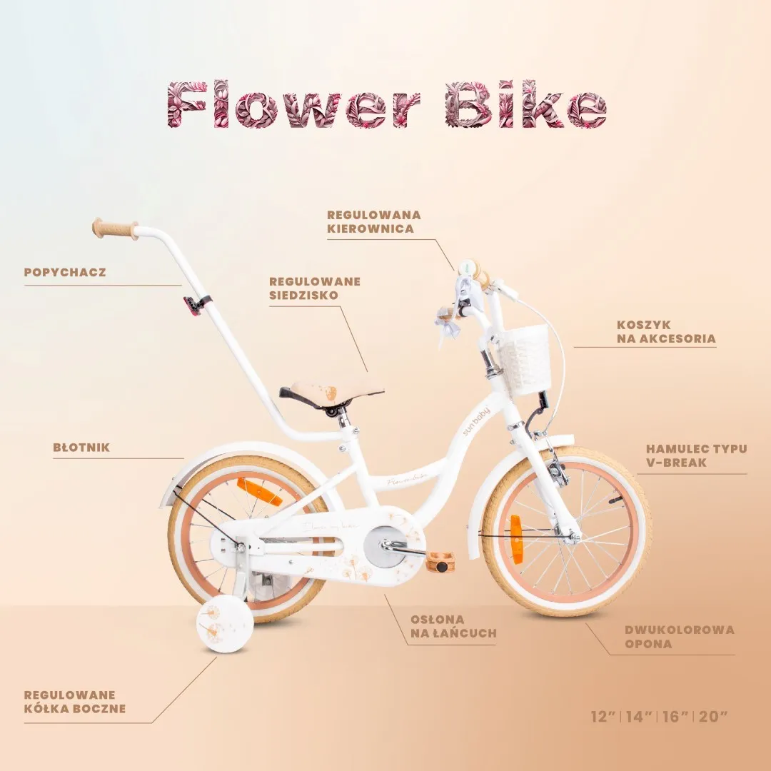 dječji bicikl flower 16" maslačak bijelo-bež - slika 11