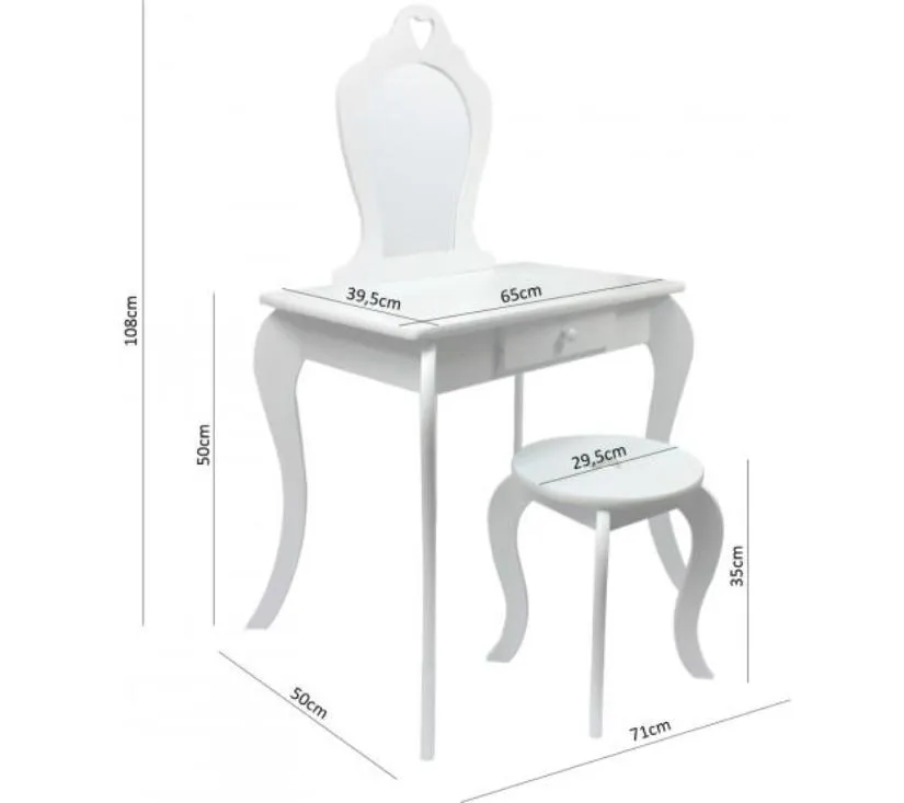 dječji toaletni stolić s ogledalom bijelo srce 71x50x108cm - slika 3