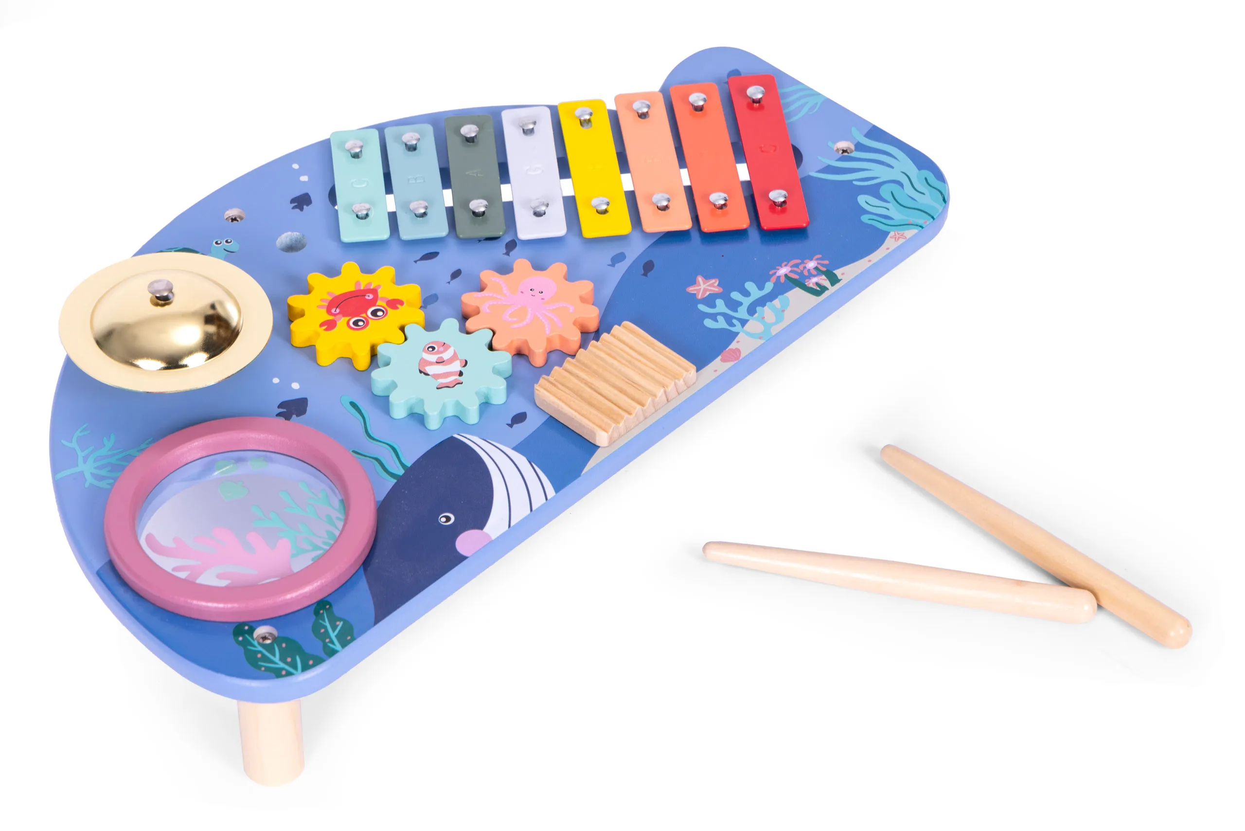 stol za glazbene instrumente sa ksilofonom, činelama, tamburinom, morska tema ecotoys - slika 4