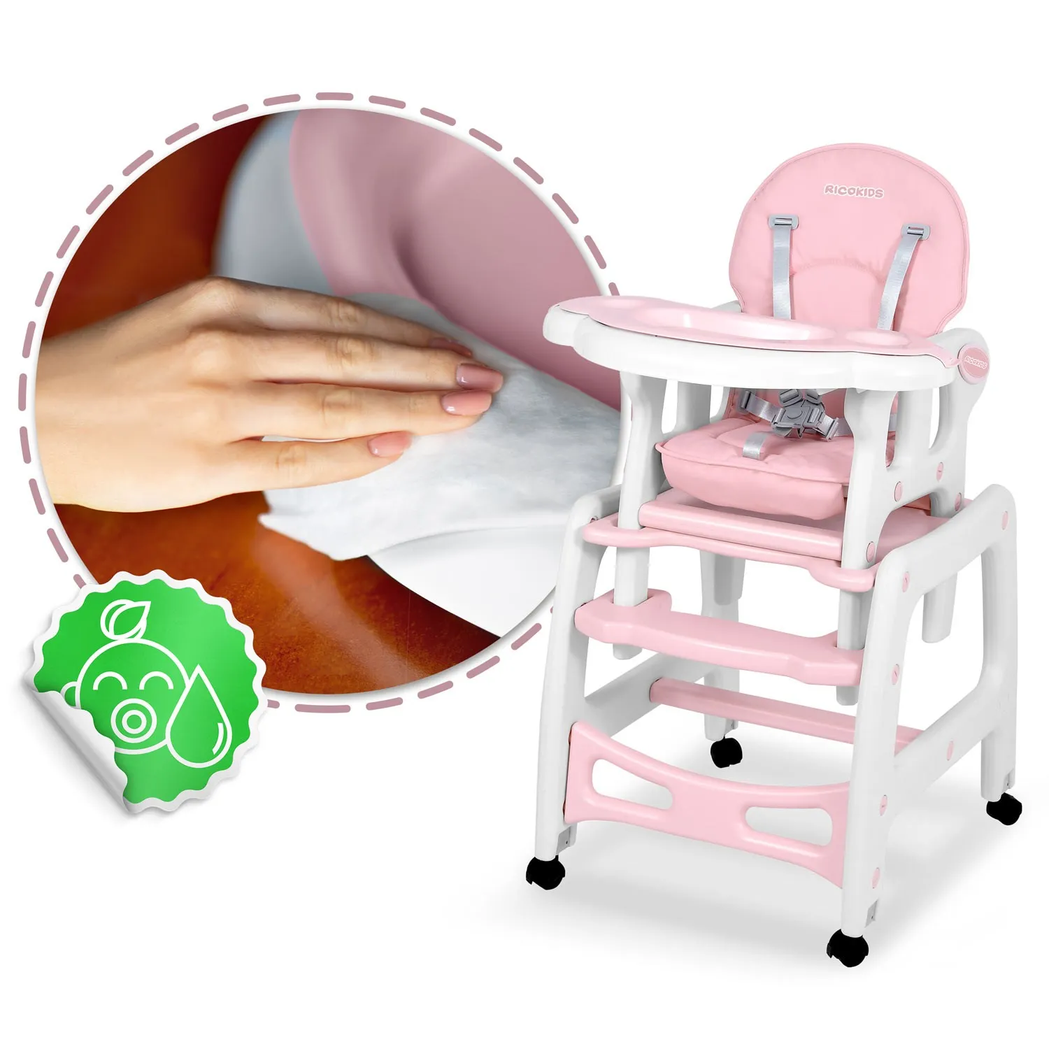 poslužavnik za visoku stolicu sinco ricokids - roza - slika 8