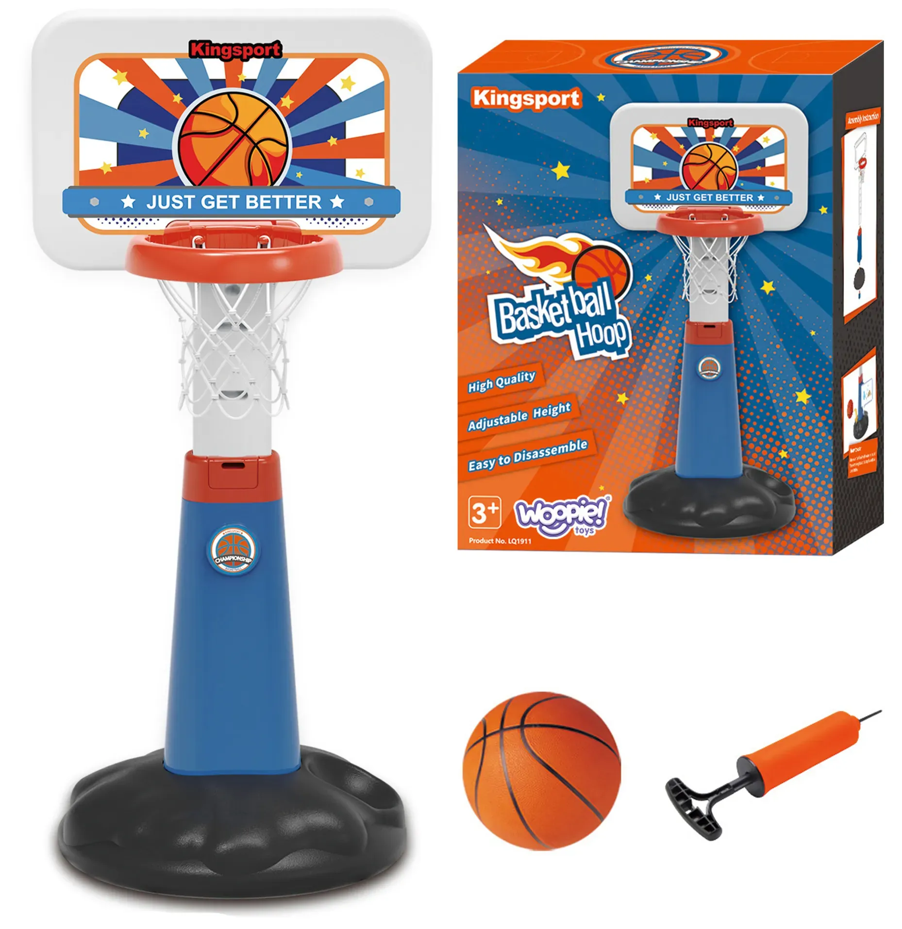 woopie set za košarku s regulacijom 99 - 125 cm + lopta + pumpa - slika 2