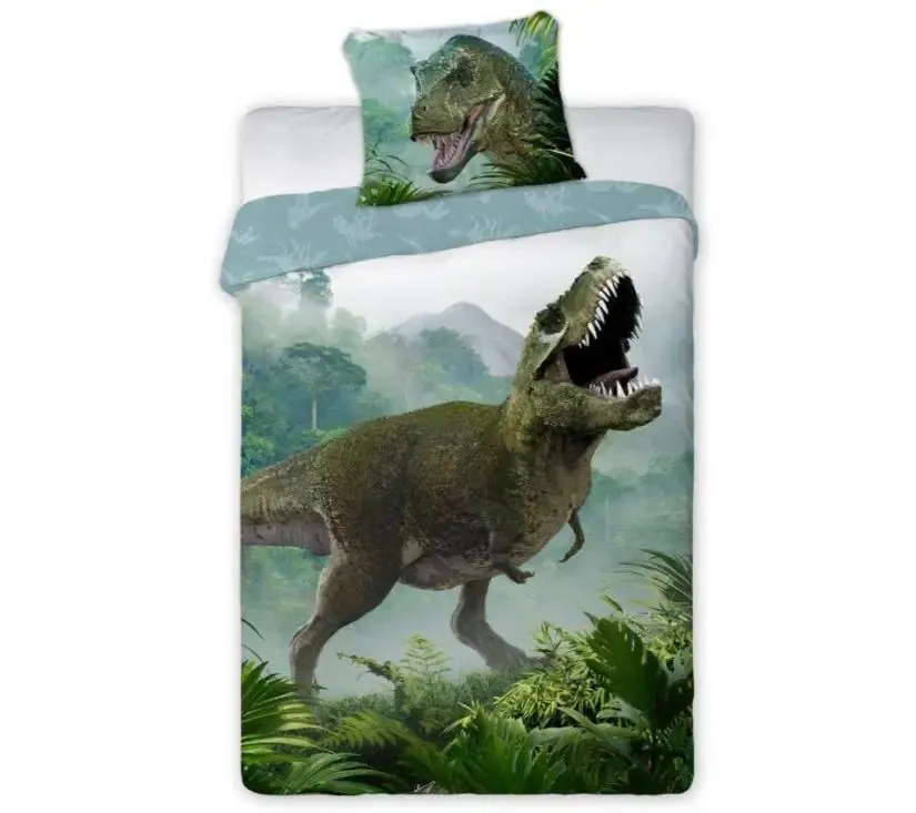 pamučna posteljina 140x200 dinosaur t-rex zelena - slika 1
