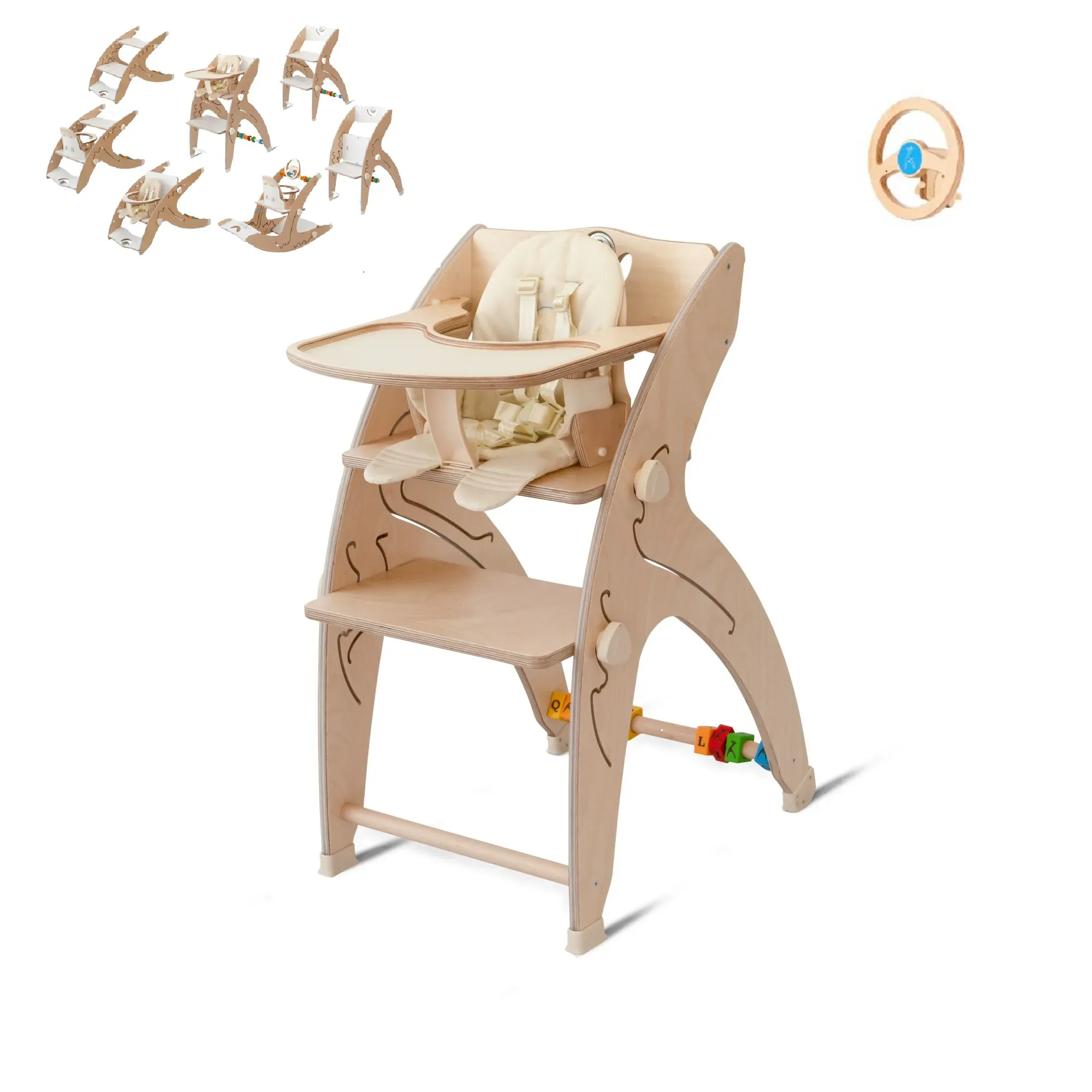 quarttolino 7u1 dječja stolica za bebe i djecu nature sa volanom - slika 2