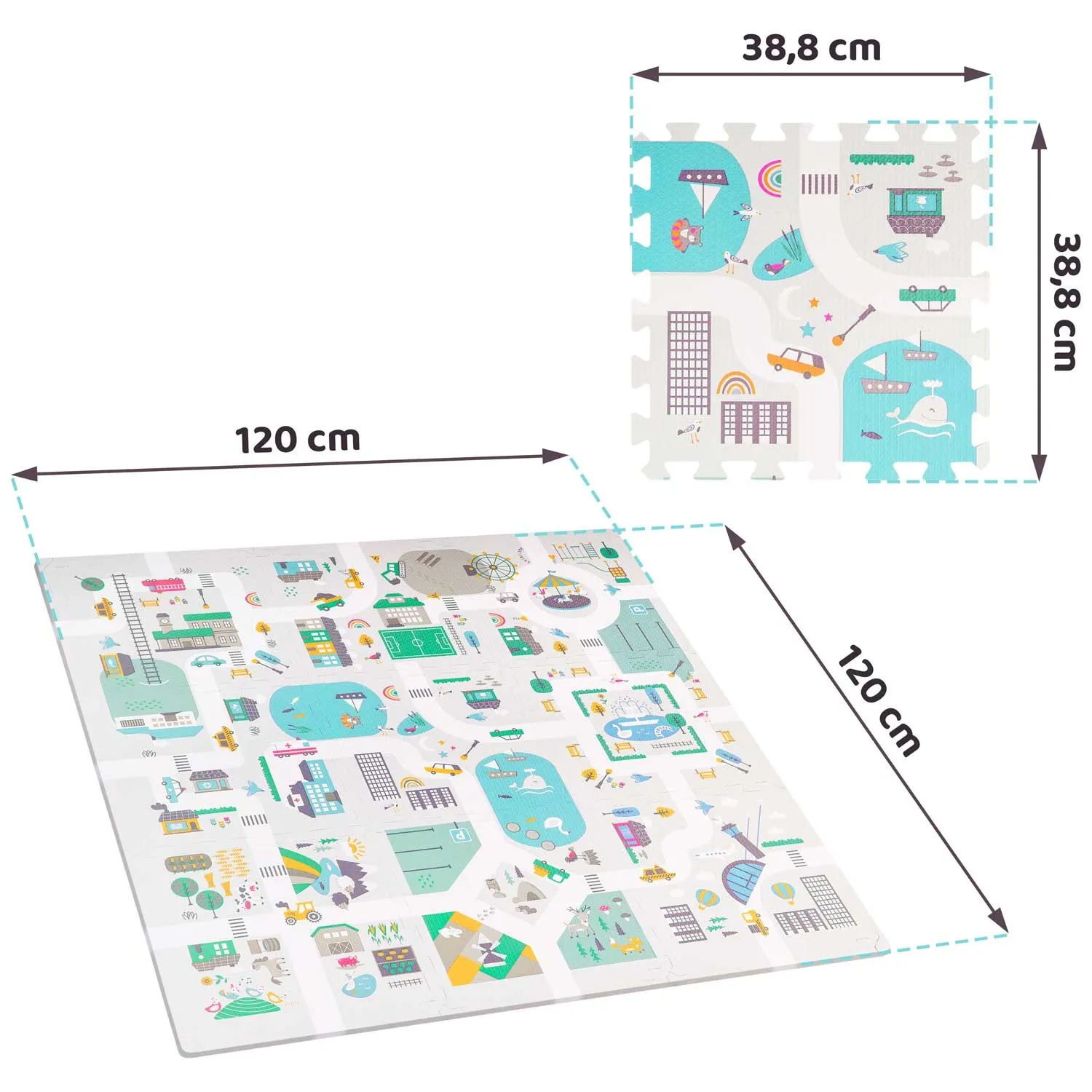 nukido sklopive puzzle podloga 120 x 120 cm + pjenaste figure ,grad - slika 8