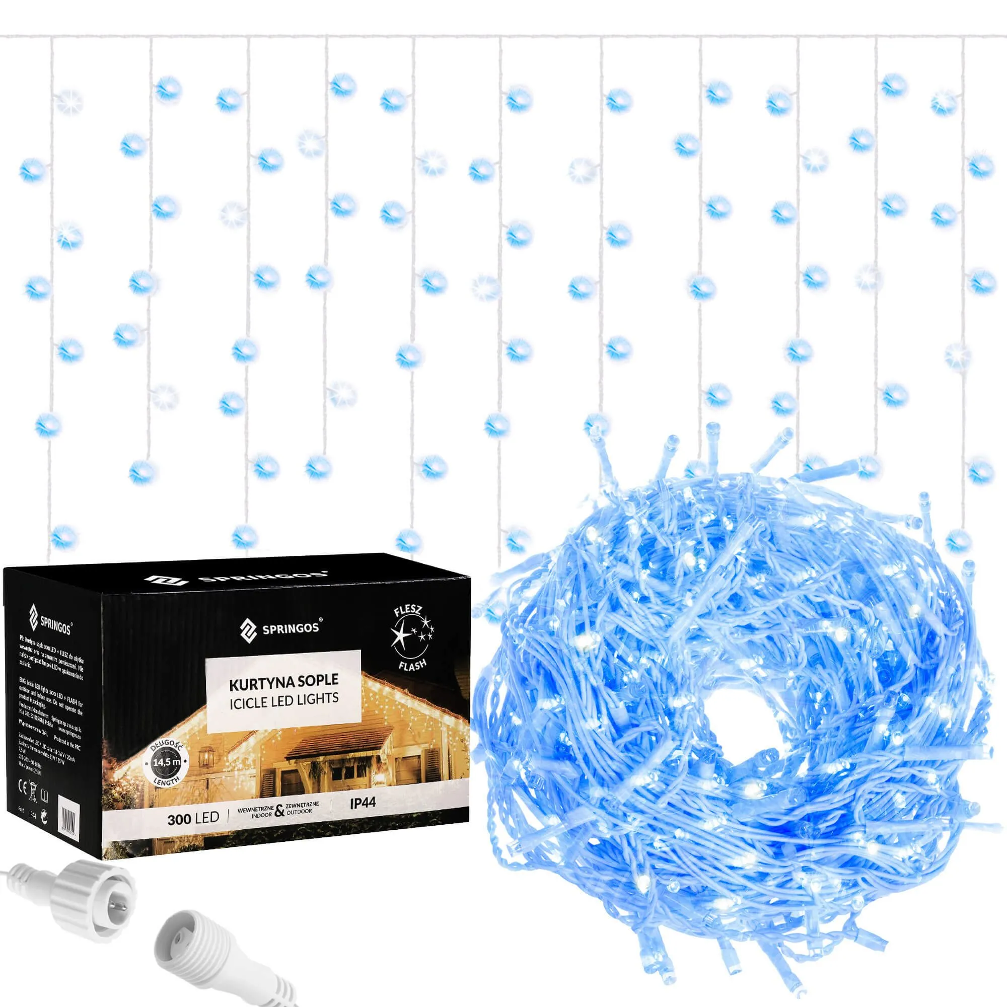 springos zavesa s kapljicama, 300 led, 12m, plava+bijela - slika 3
