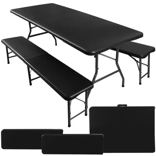 gardlov sklopivi vrtni stol 180 cm + 2 klupe - crni - slika 2